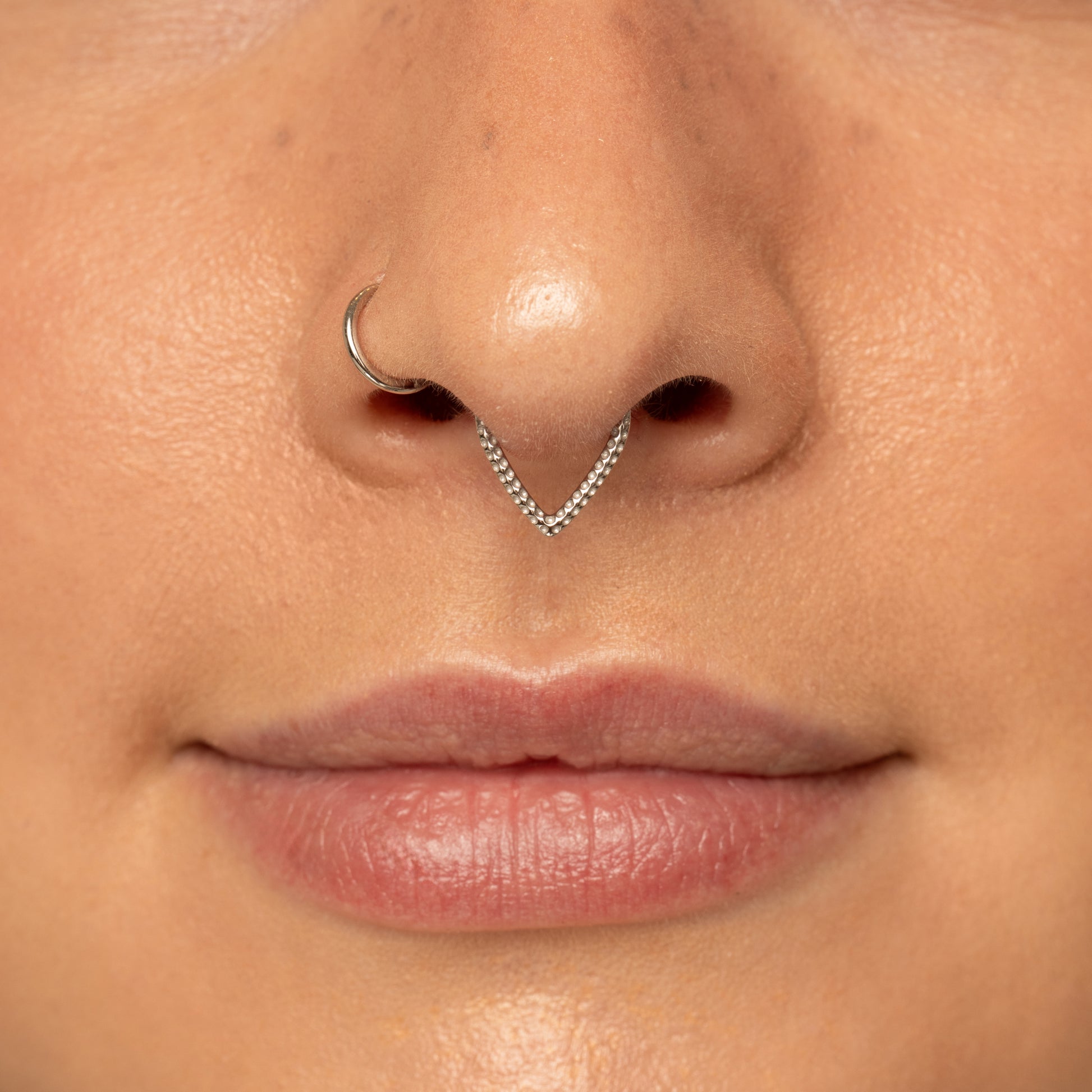 astrid miyu 9k solid white gold Vara textured clicker hoop earring for daith or septum 8mm Huggies and Hoops Laura Bond