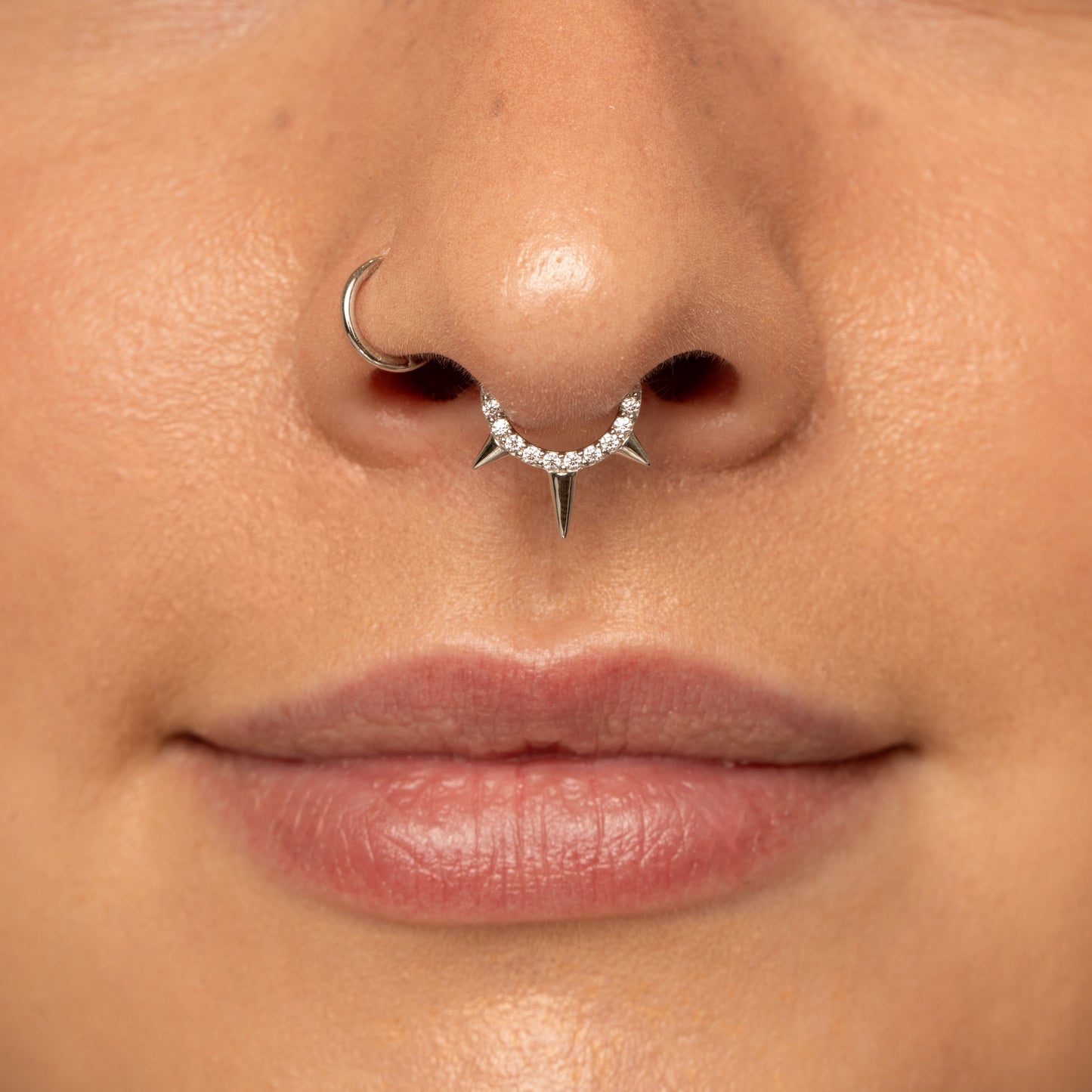 astrid miyu 9k solid white gold crystal triple spike clicker hoop earring for daith or septum 8mm Huggies and Hoops Laura Bond