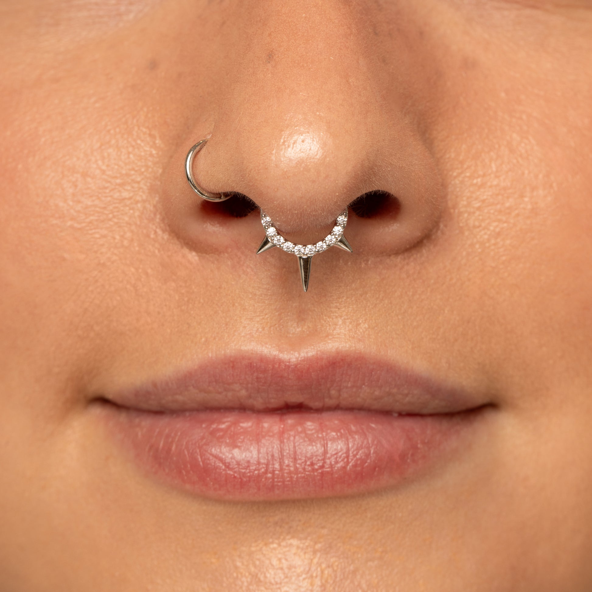 astrid miyu 9k solid white gold crystal triple spike clicker hoop earring for daith or septum 8mm Huggies and Hoops Laura Bond