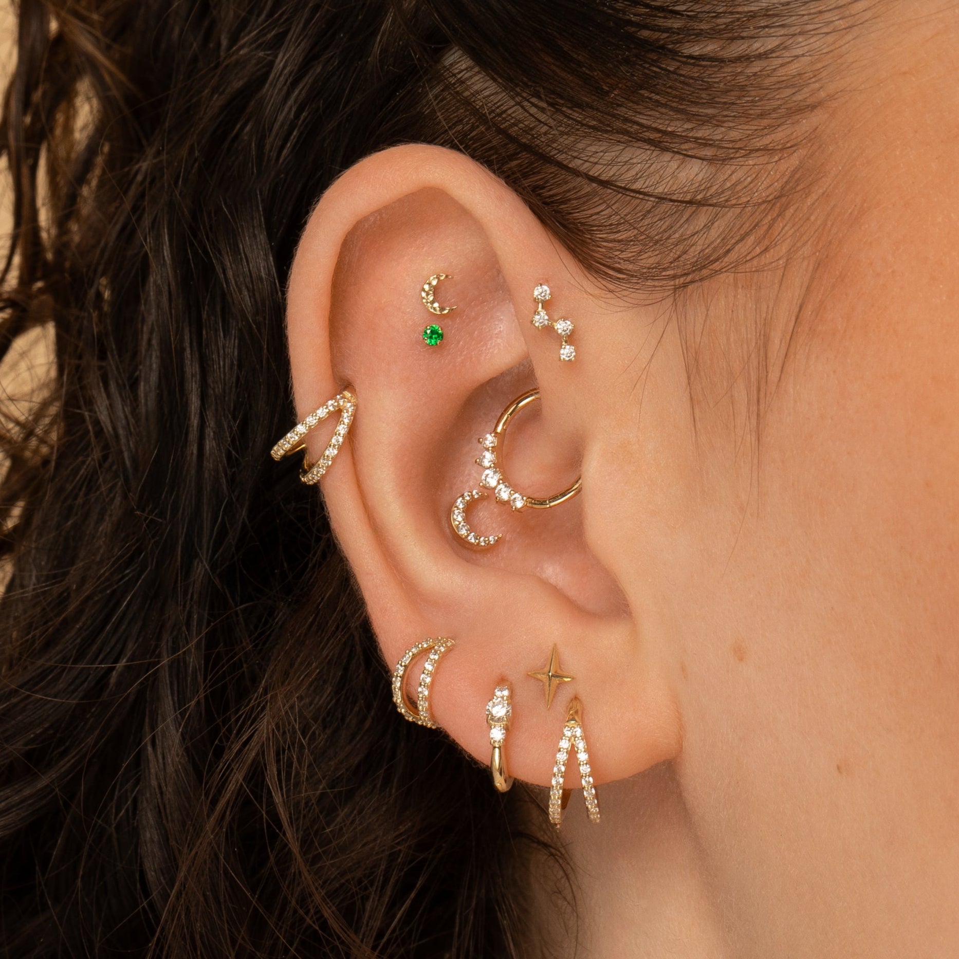 astrid miyu 9k solid yellow gold Lunette moon flat back labret stud earring Cartilage Studs Laura Bond