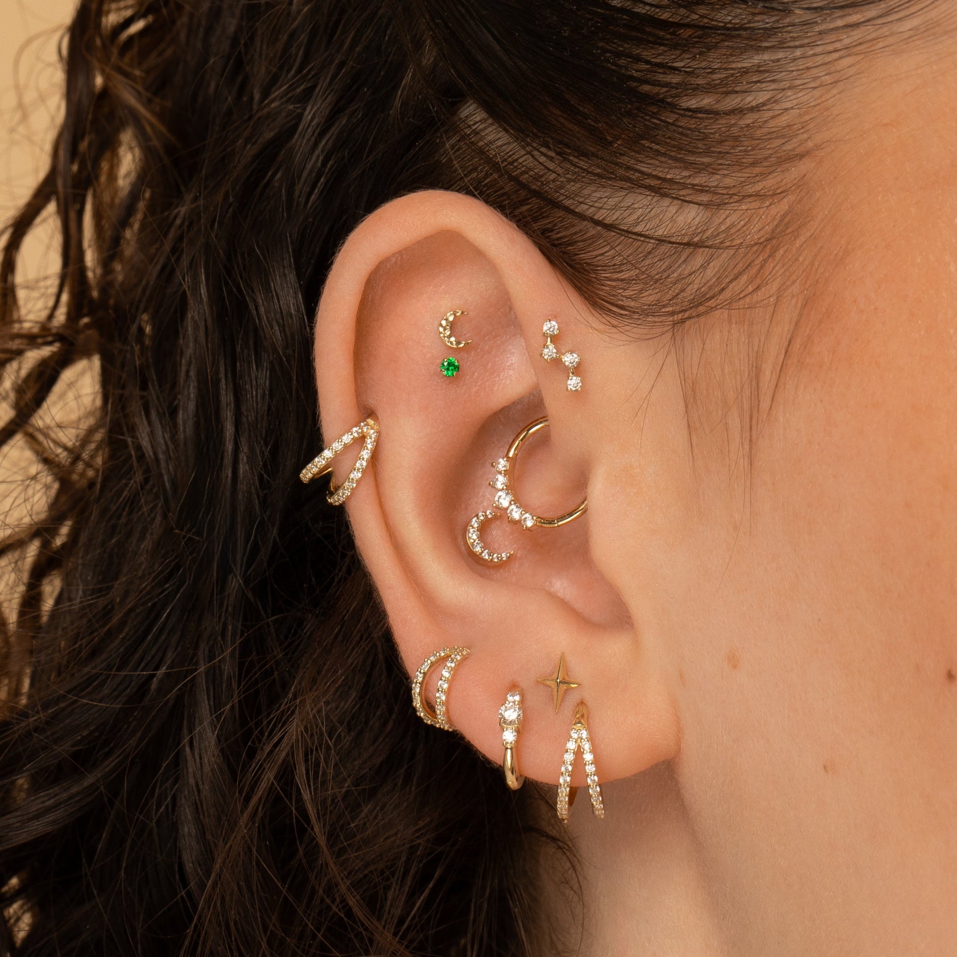 astrid miyu 14k solid yellow gold mini constellation flat back labret stud earring Cartilage Studs Laura Bond