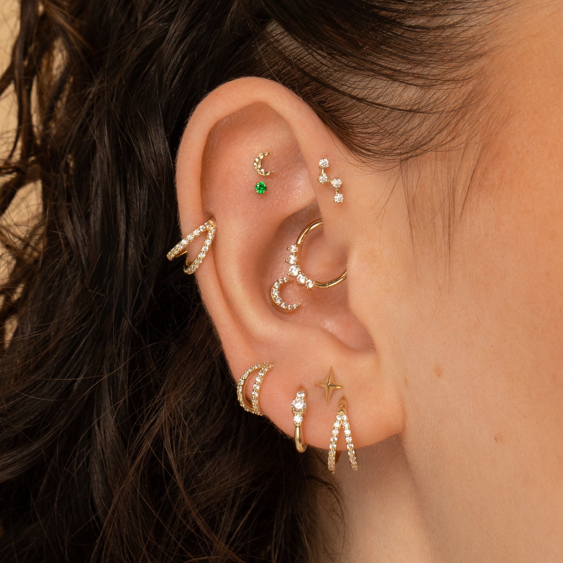 astrid miyu 9k solid yellow gold Faceted Star labret stud earring Cartilage Studs Laura Bond