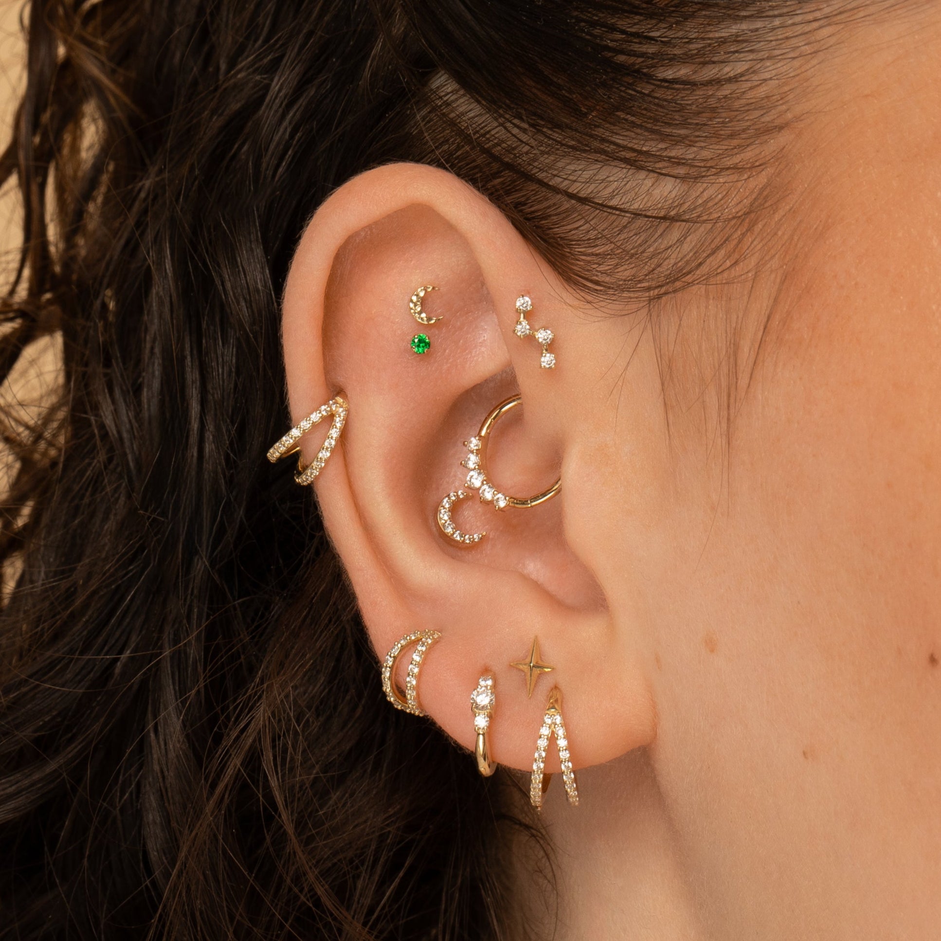 astrid miyu 9k solid yellow gold hammered moon flat back labret stud earring Cartilage Studs Laura Bond