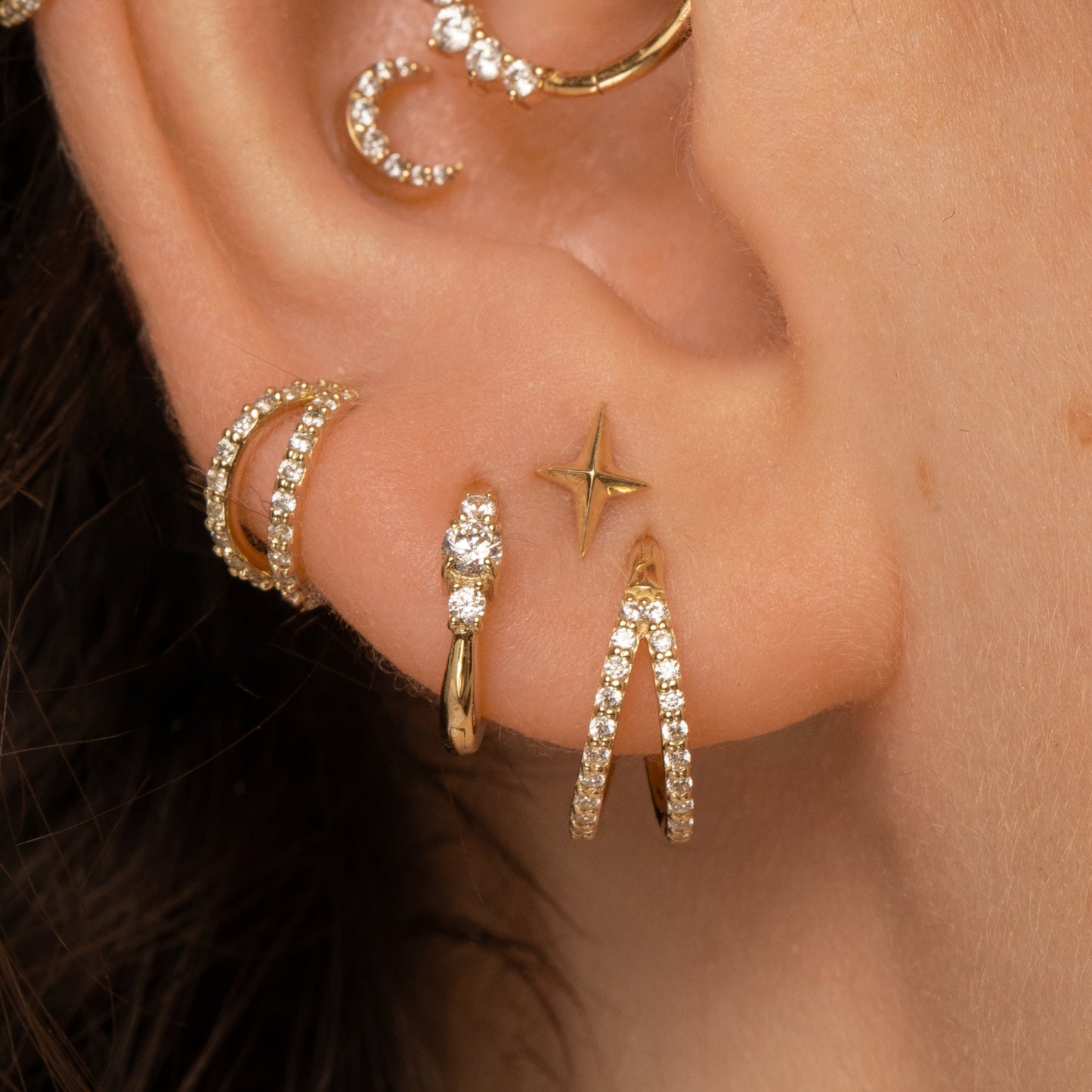 astrid miyu 9k solid yellow gold Faceted Star labret stud earring Cartilage Studs Laura Bond