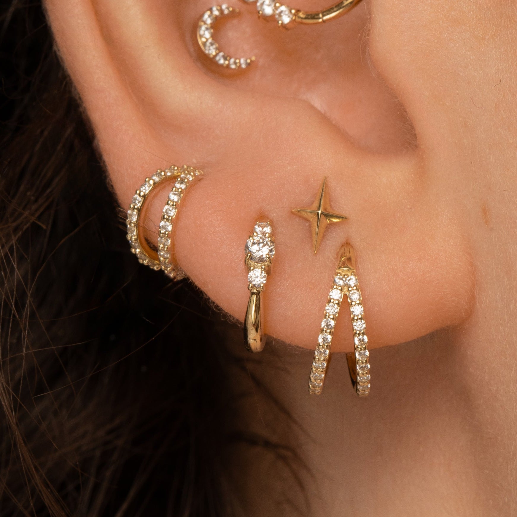 astrid miyu 9k solid yellow gold double crystal clicker clicker hoop earring Huggies and Hoops Laura Bond