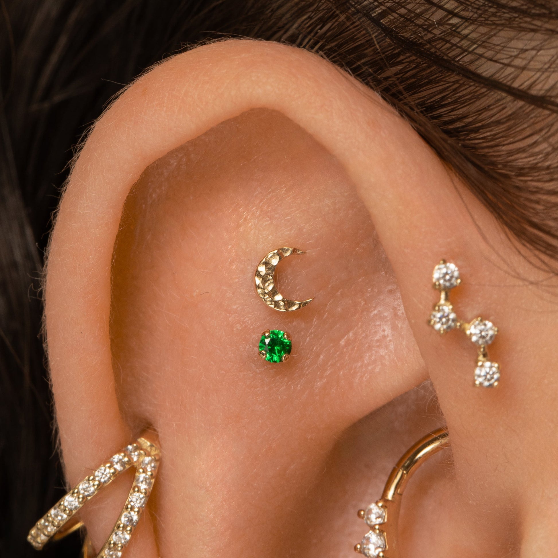 astrid miyu 9k solid yellow gold hammered moon flat back labret stud earring Cartilage Studs Laura Bond