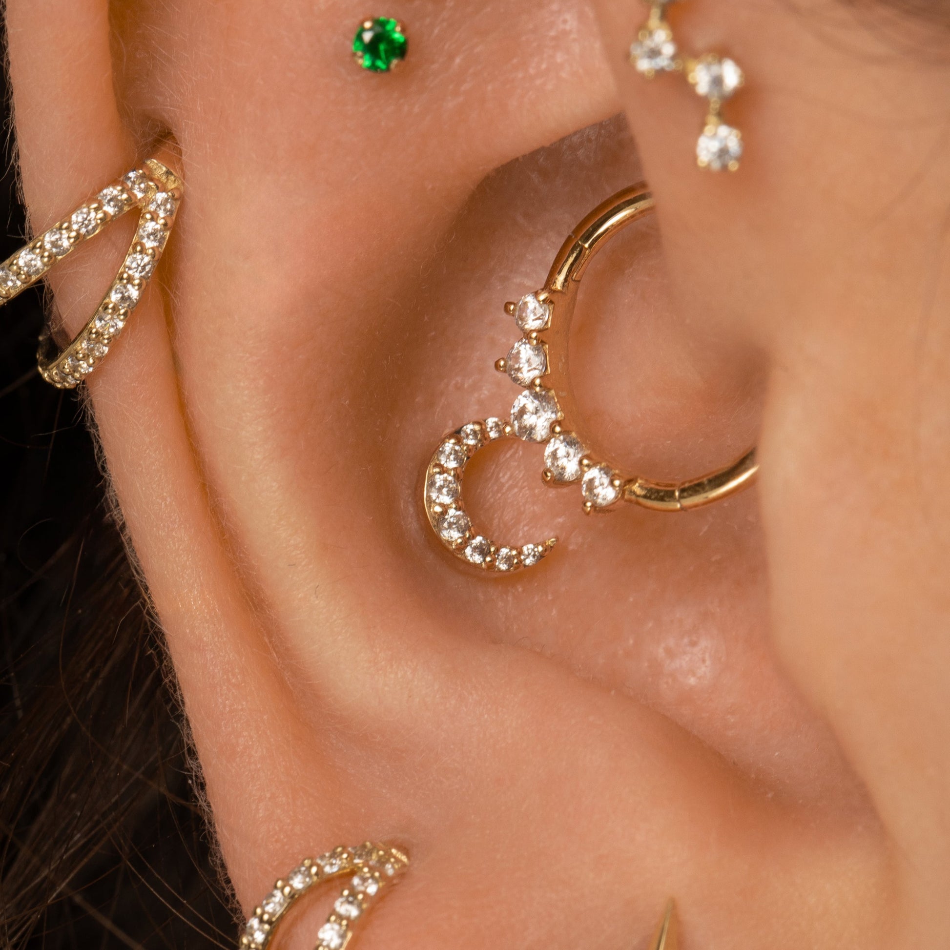 astrid miyu 9k solid yellow gold Lunette moon flat back labret stud earring Cartilage Studs Laura Bond