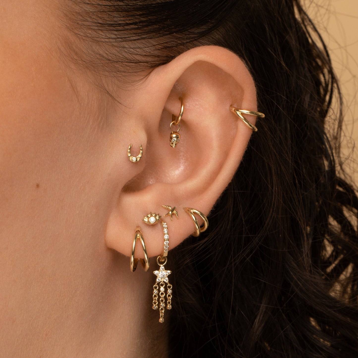 astrid miyu 9k solid yellow gold Shooting Star drop earring charm Chains and Charms Laura Bond