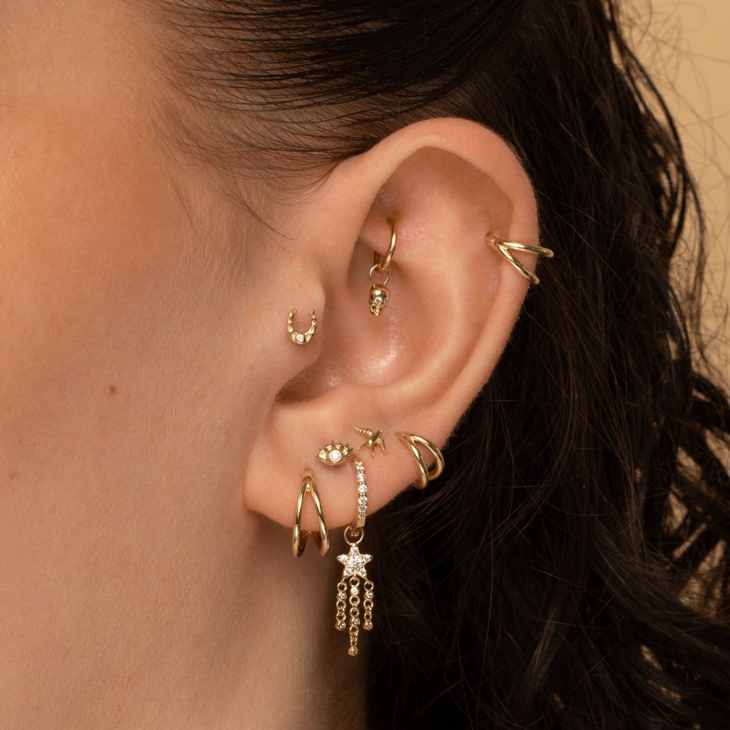 astrid miyu 9k solid yellow gold Oria eye flat back labret stud earring Cartilage Studs Laura Bond