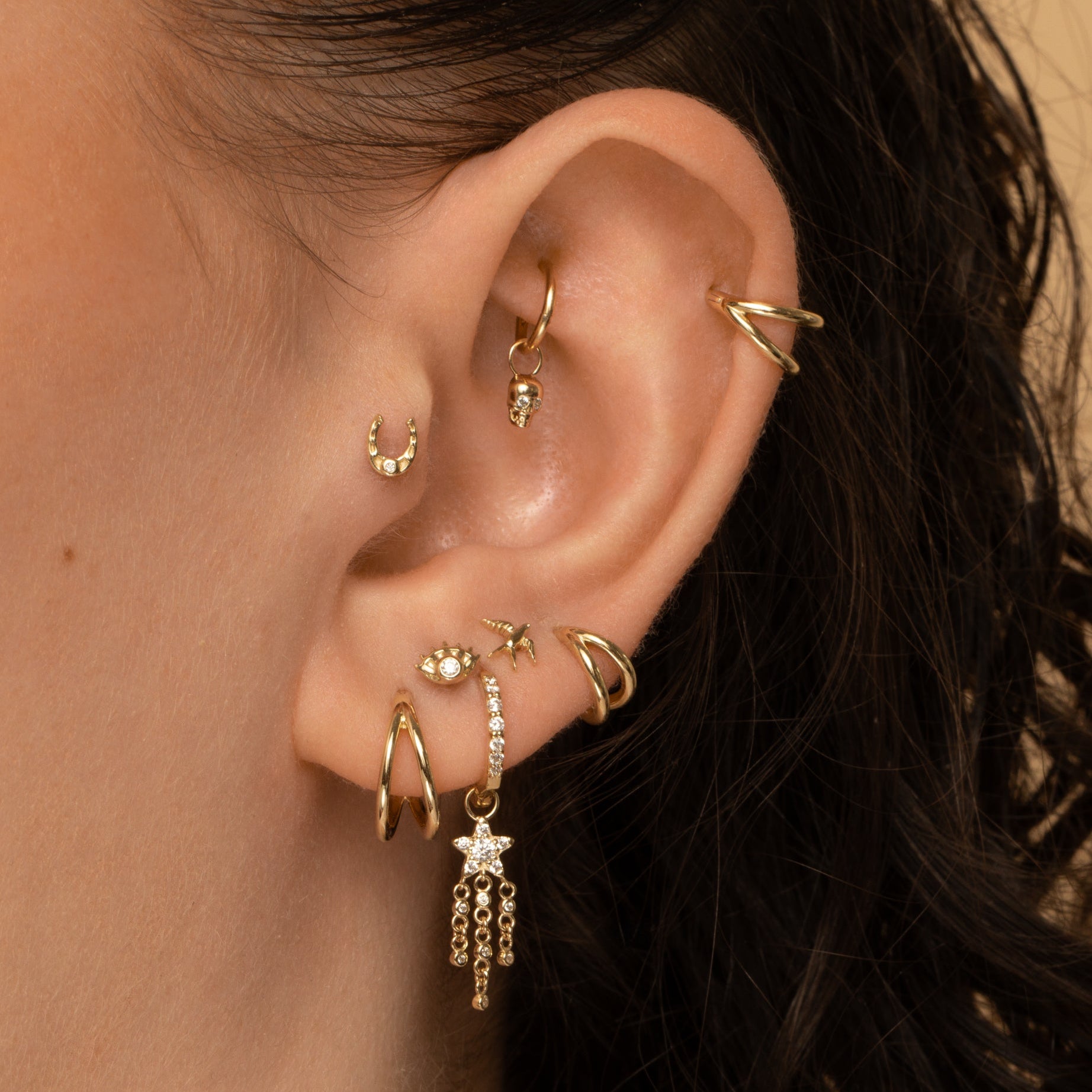 astrid miyu 9k solid yellow gold Lucky horseshoe flat back labret stud earring Cartilage Studs Laura Bond