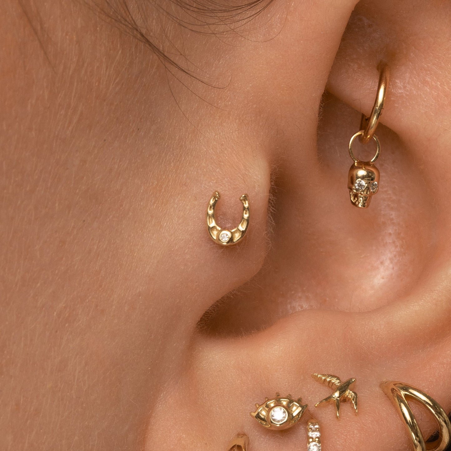 astrid miyu 9k solid yellow gold Lucky horseshoe flat back labret stud earring Cartilage Studs Laura Bond