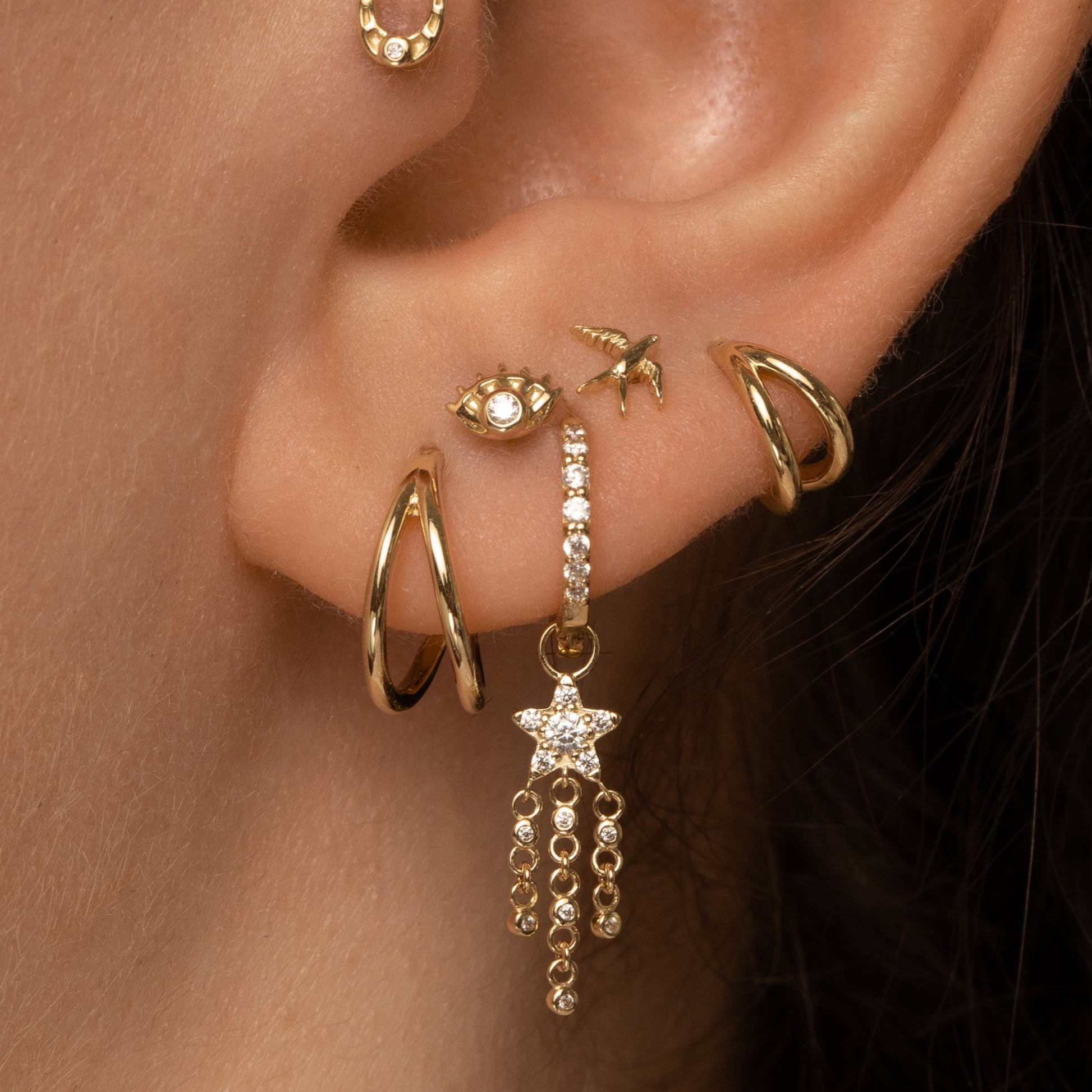 astrid miyu 9k solid yellow gold Oria eye flat back labret stud earring Cartilage Studs Laura Bond
