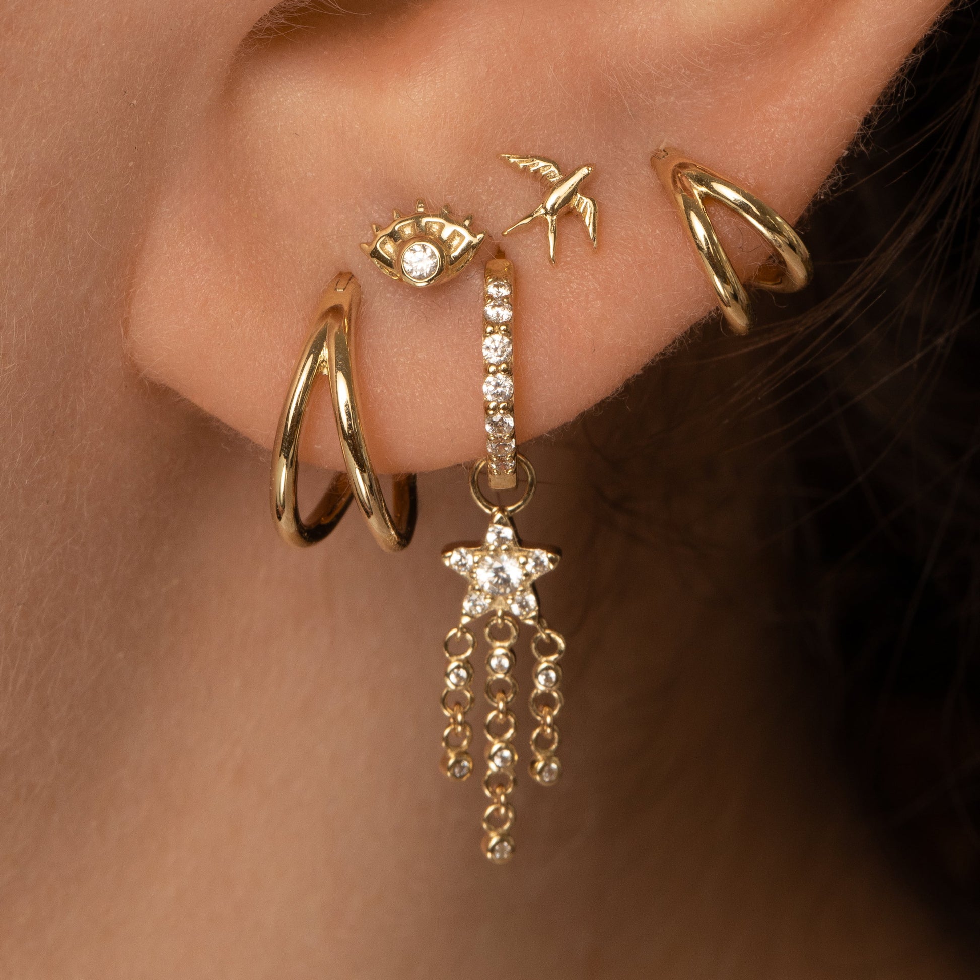 astrid miyu 9k solid yellow gold Shooting Star drop earring charm Chains and Charms Laura Bond