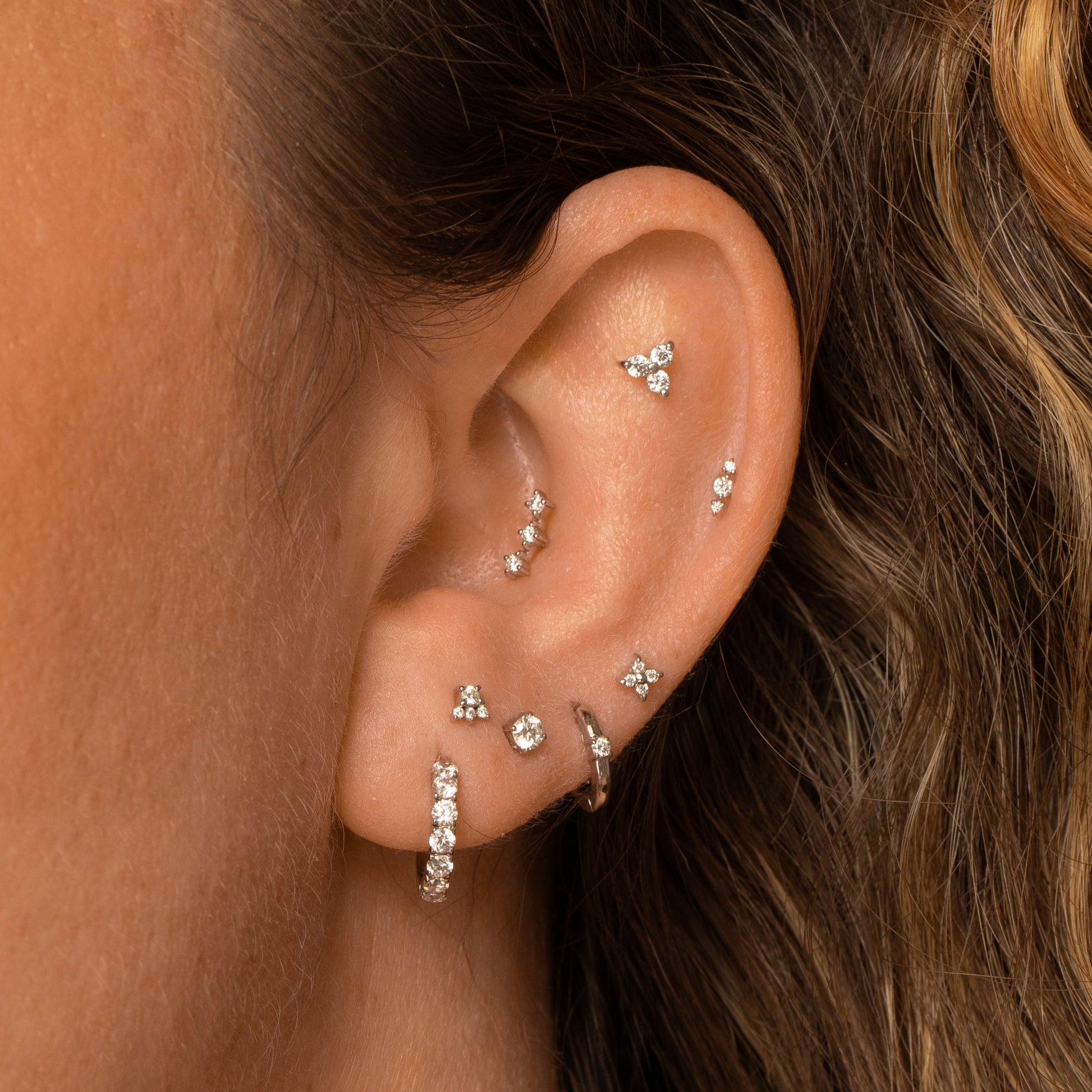 astrid miyu 14k solid white gold crystal trio flat back labret stud earring 8mm Cartilage Studs Laura Bond