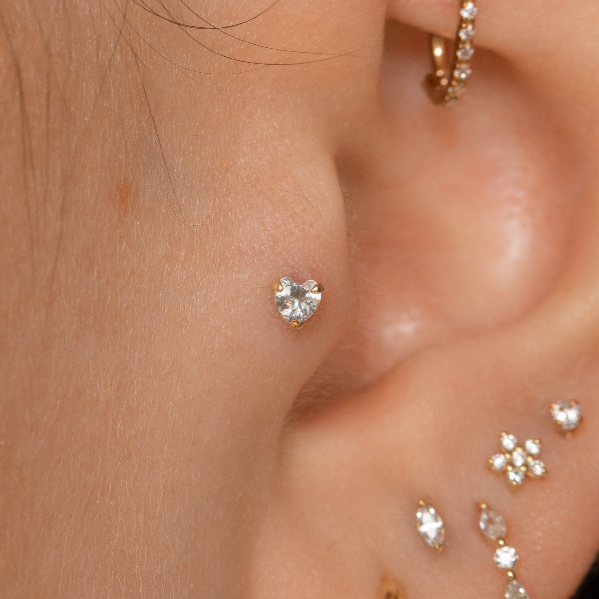 9k solid yellow gold crystal heart flat back labret stud earring Cartilage Studs Laura Bond Maria Tash astrid miyu