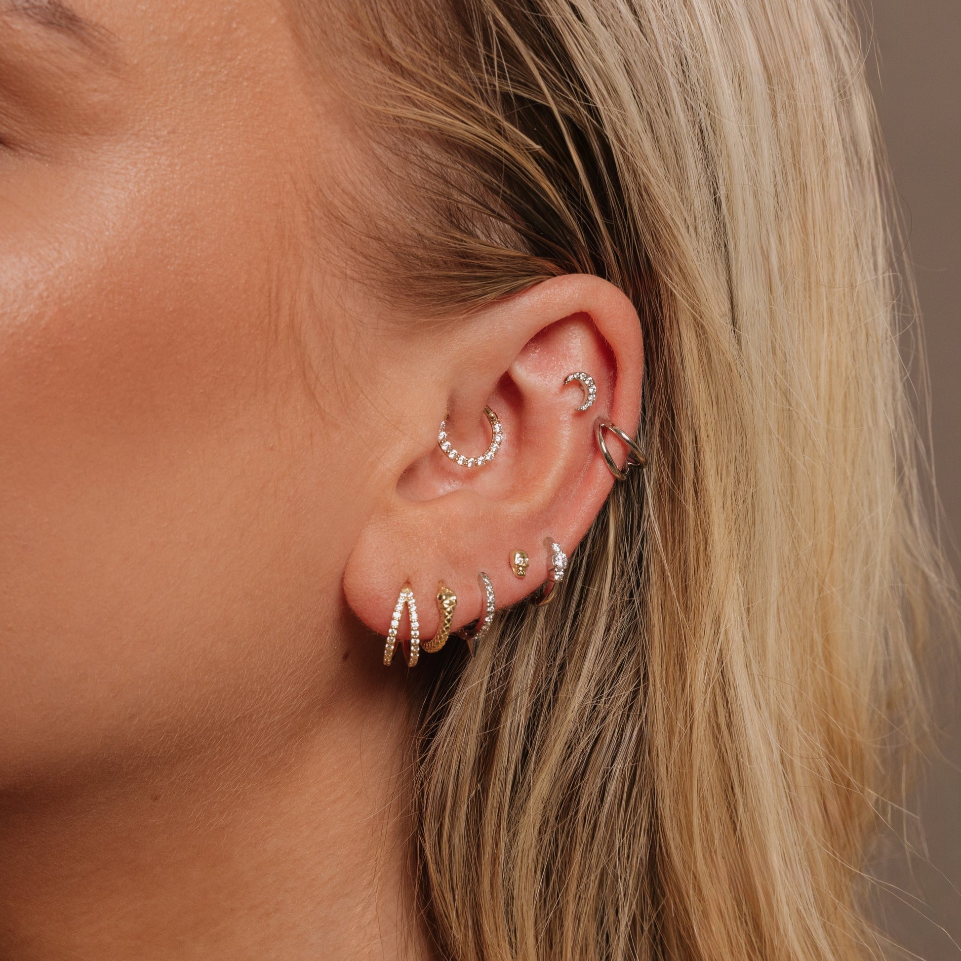 astrid miyu 14k solid white gold Lunette moon flat back labret stud earring Cartilage Studs Laura Bond