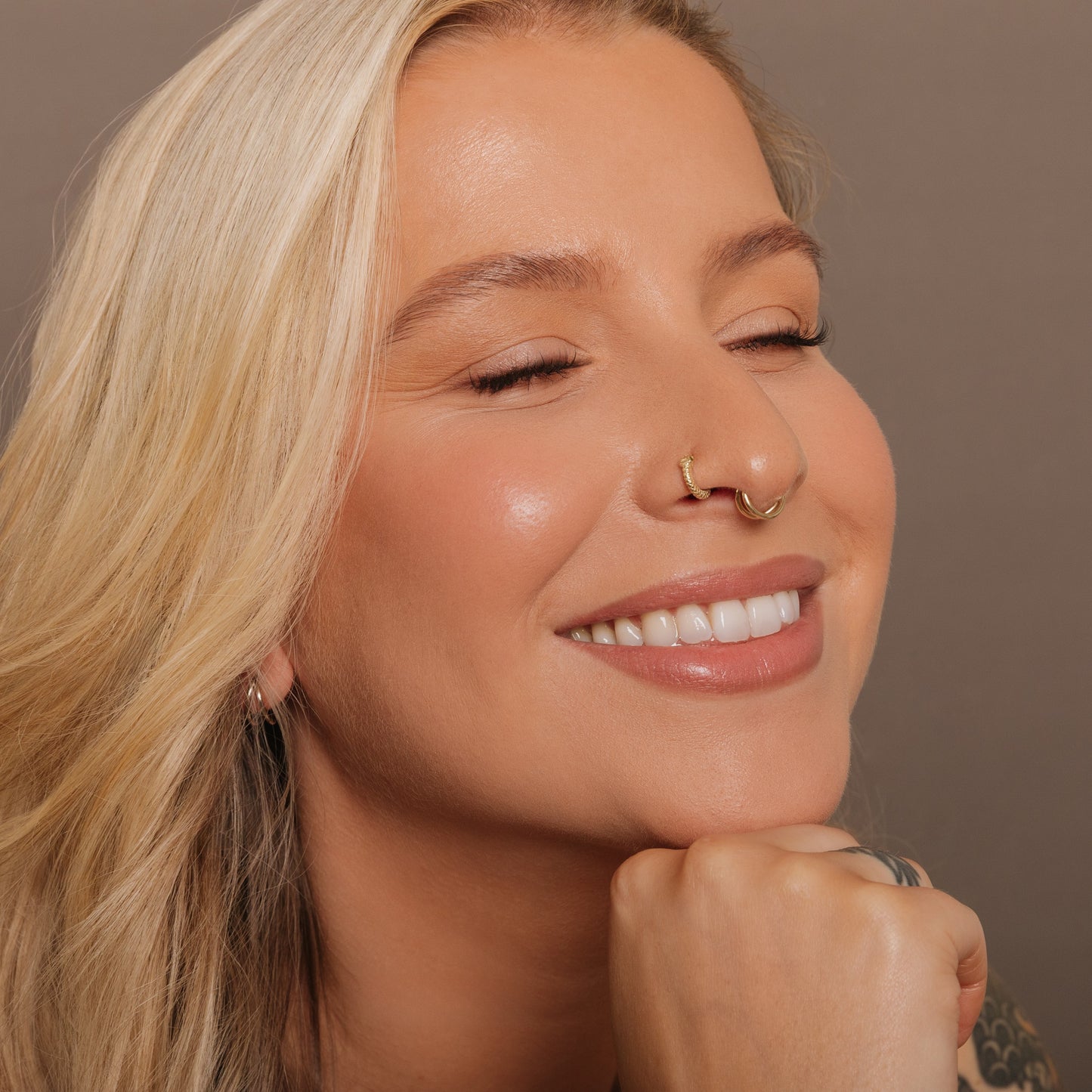 astrid miyu 9k solid yellow gold Ouroboros Snake clicker hoop earring Huggies and Hoops Laura Bond