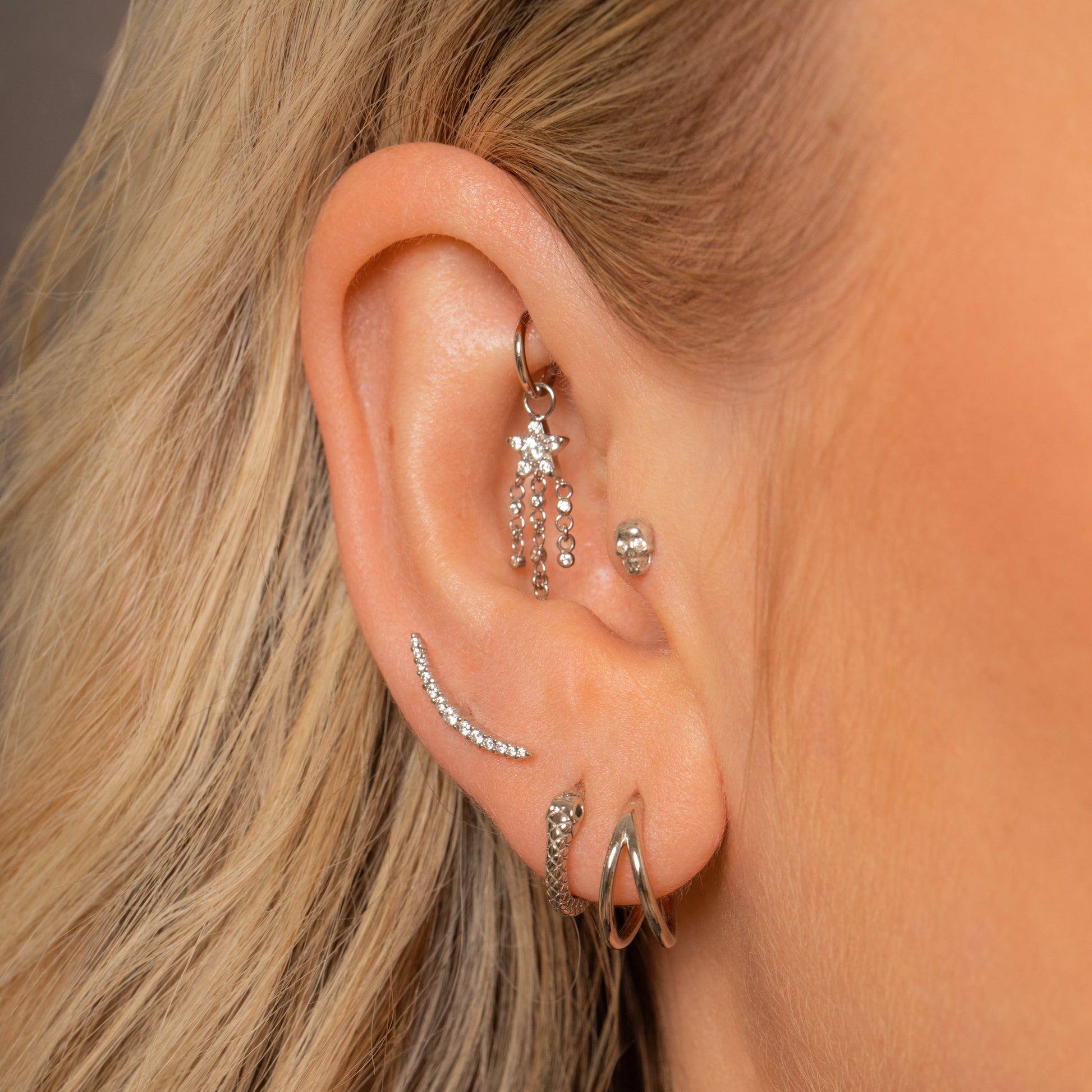 astrid miyu 9k solid white gold Aurora curved flat back labret stud earring Cartilage Studs Laura Bond