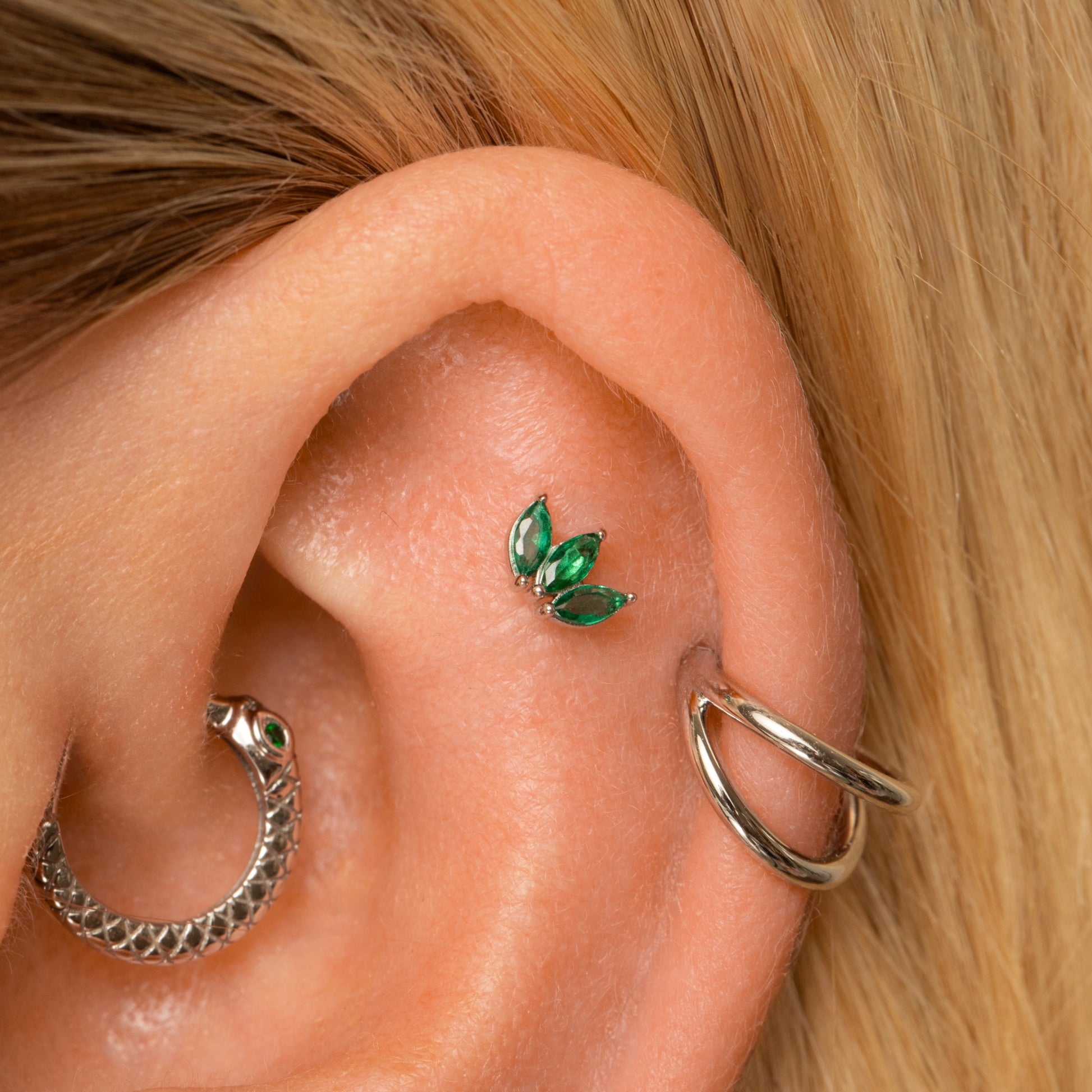 astrid miyu 14k solid white gold green lotus flat back labret stud earring Cartilage Studs Laura Bond