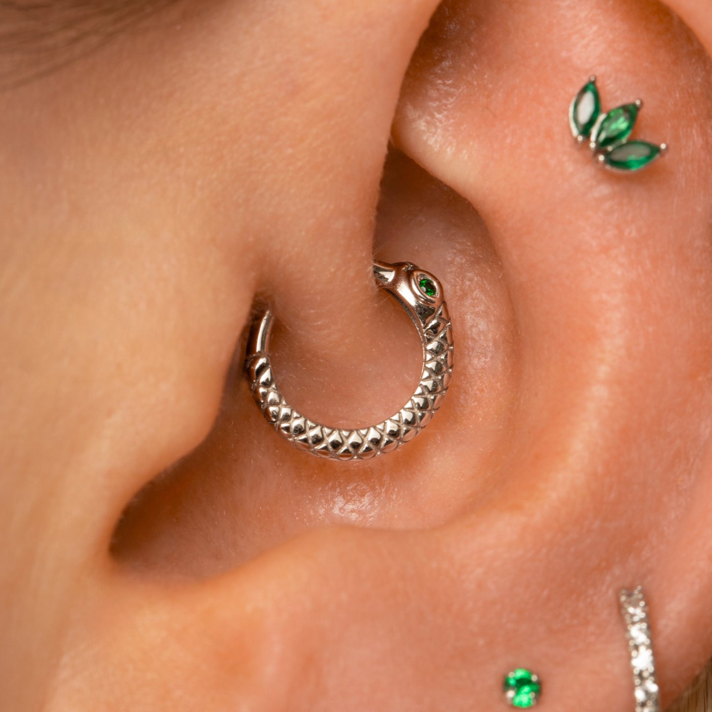 astrid miyu 9k solid white gold Ouroboros Snake clicker hoop earring Huggies and Hoops Laura Bond