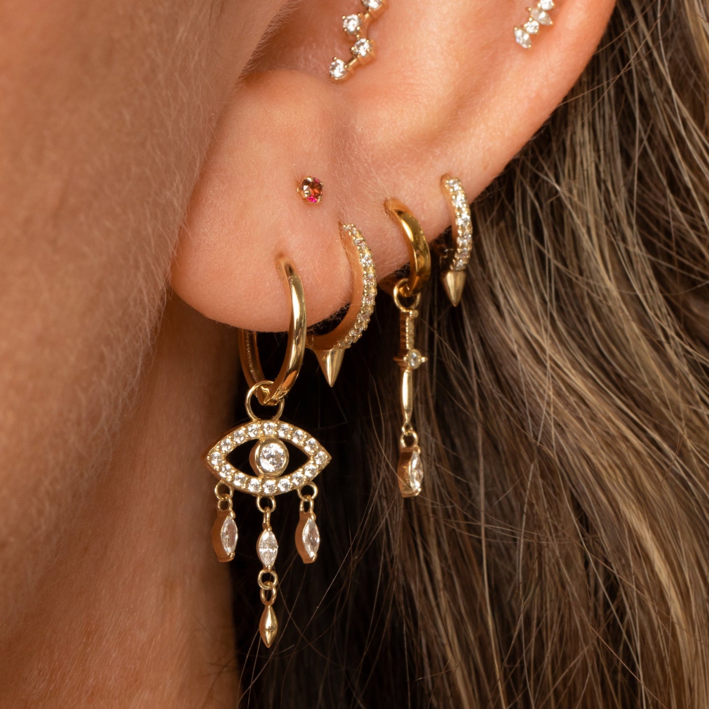 astrid miyu 9k solid yellow gold crystal single spike huggie hoop earring Huggies and Hoops Laura Bond