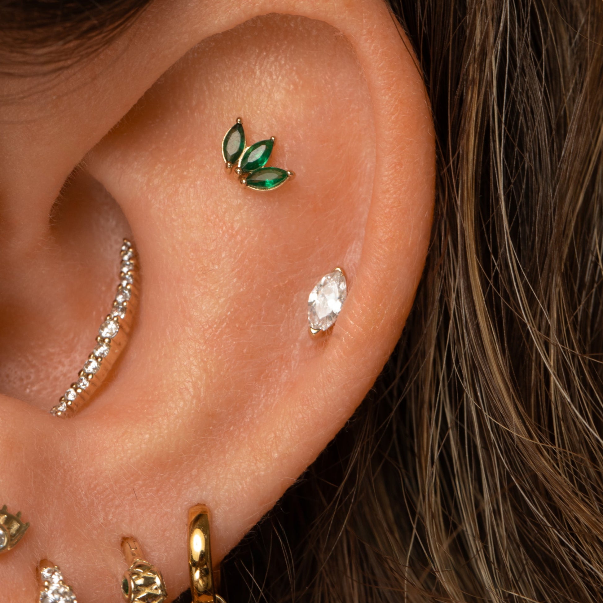 astrid miyu 14k solid yellow gold green lotus flat back labret stud earring Cartilage Studs Laura Bond