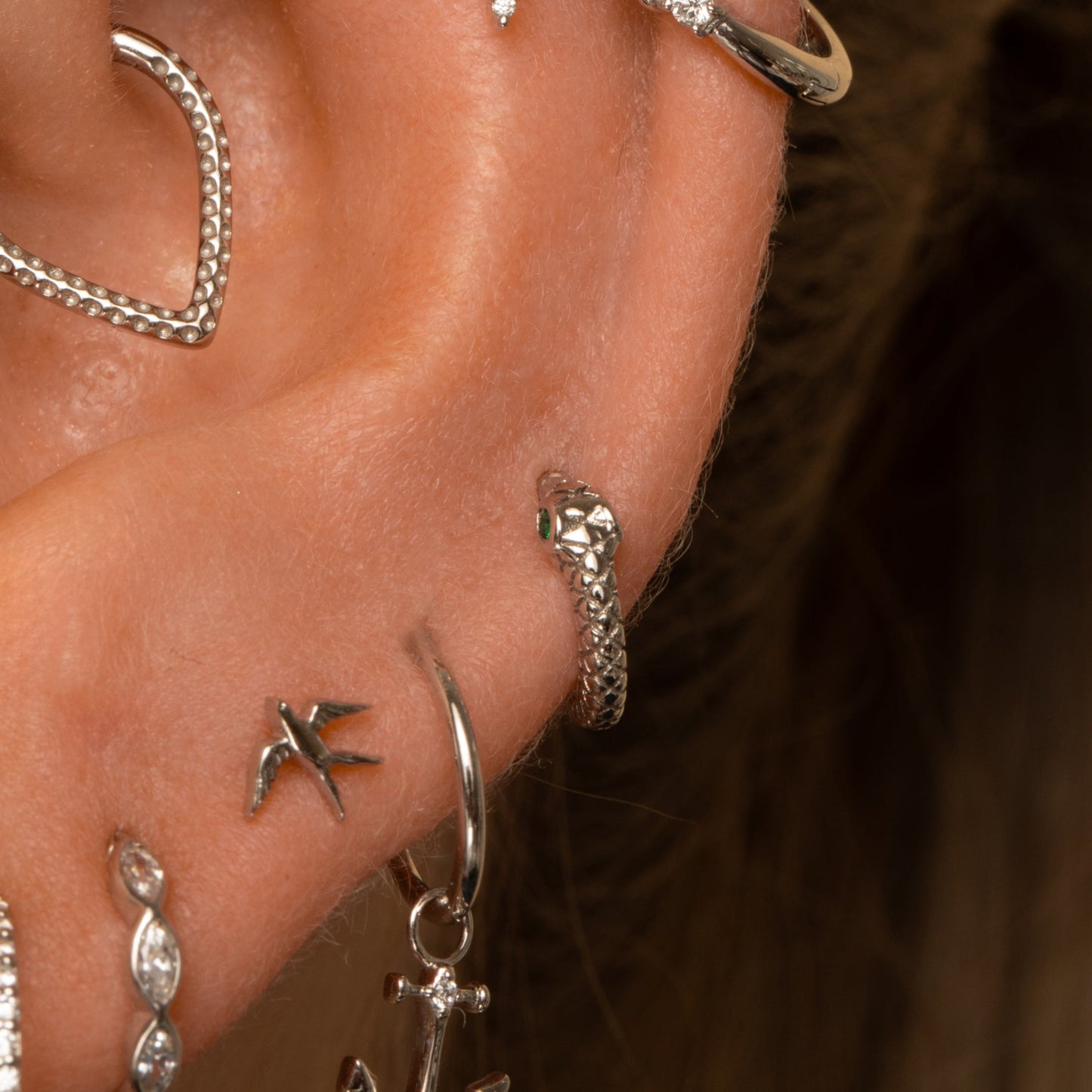 astrid miyu 9k solid white gold Ouroboros Snake clicker hoop earring Huggies and Hoops Laura Bond