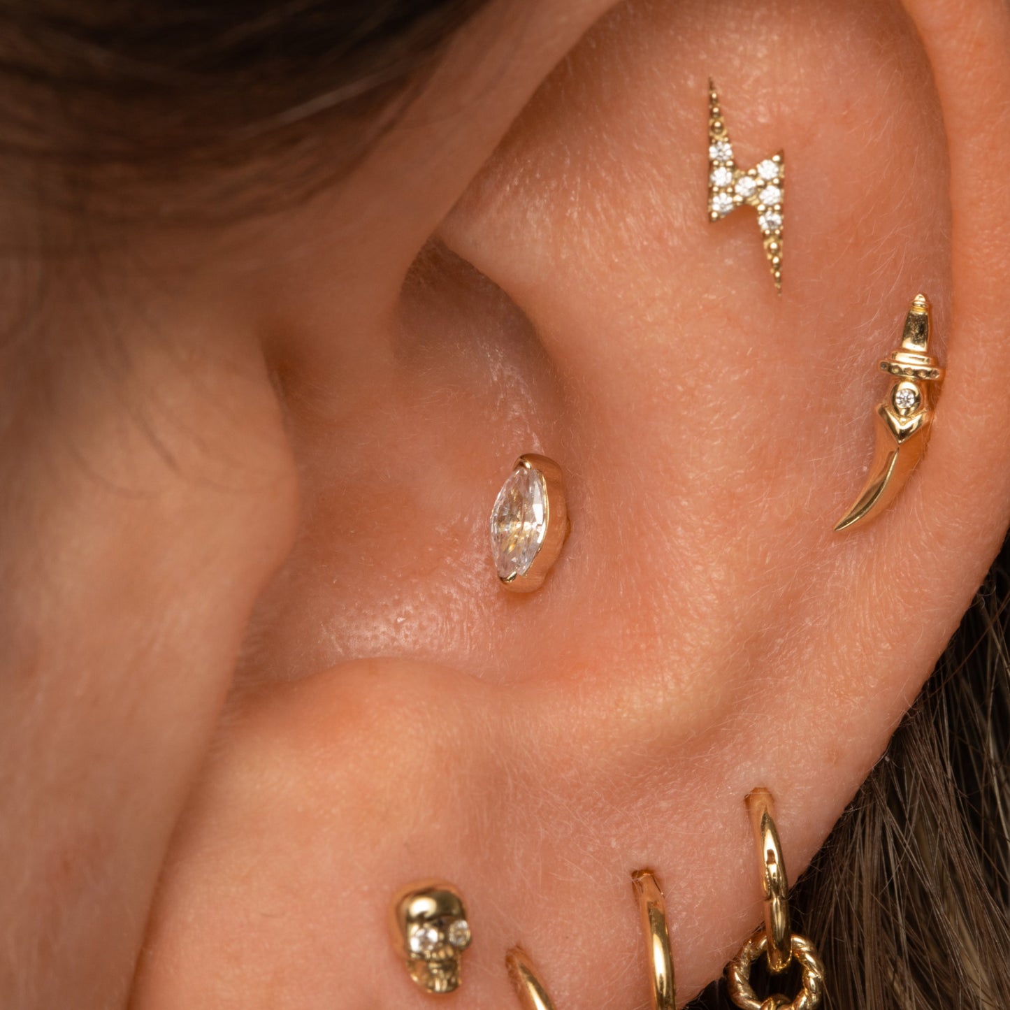 astrid miyu 9k solid yellow gold marquise flat back labret stud earring 6mm Cartilage Studs Laura Bond