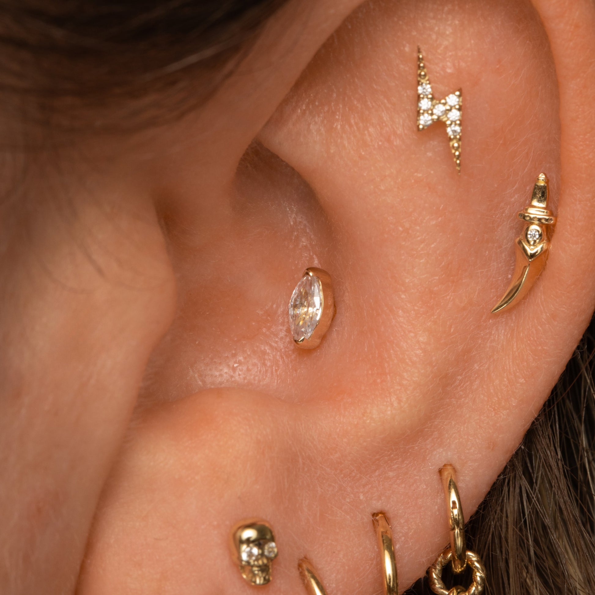 astrid miyu 9k solid yellow gold marquise flat back labret stud earring 6mm Cartilage Studs Laura Bond