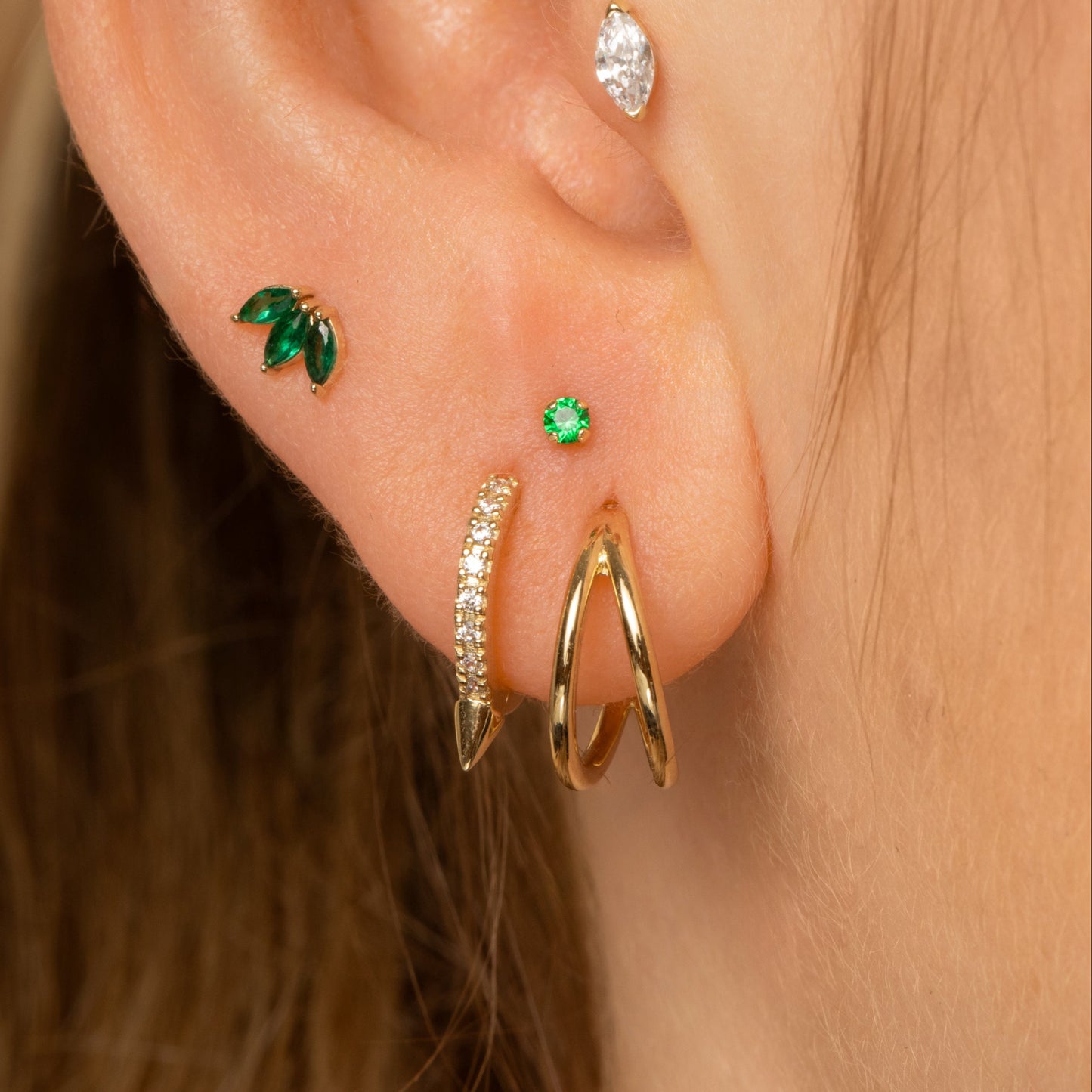 astrid miyu 14k solid yellow gold green lotus flat back labret stud earring Cartilage Studs Laura Bond