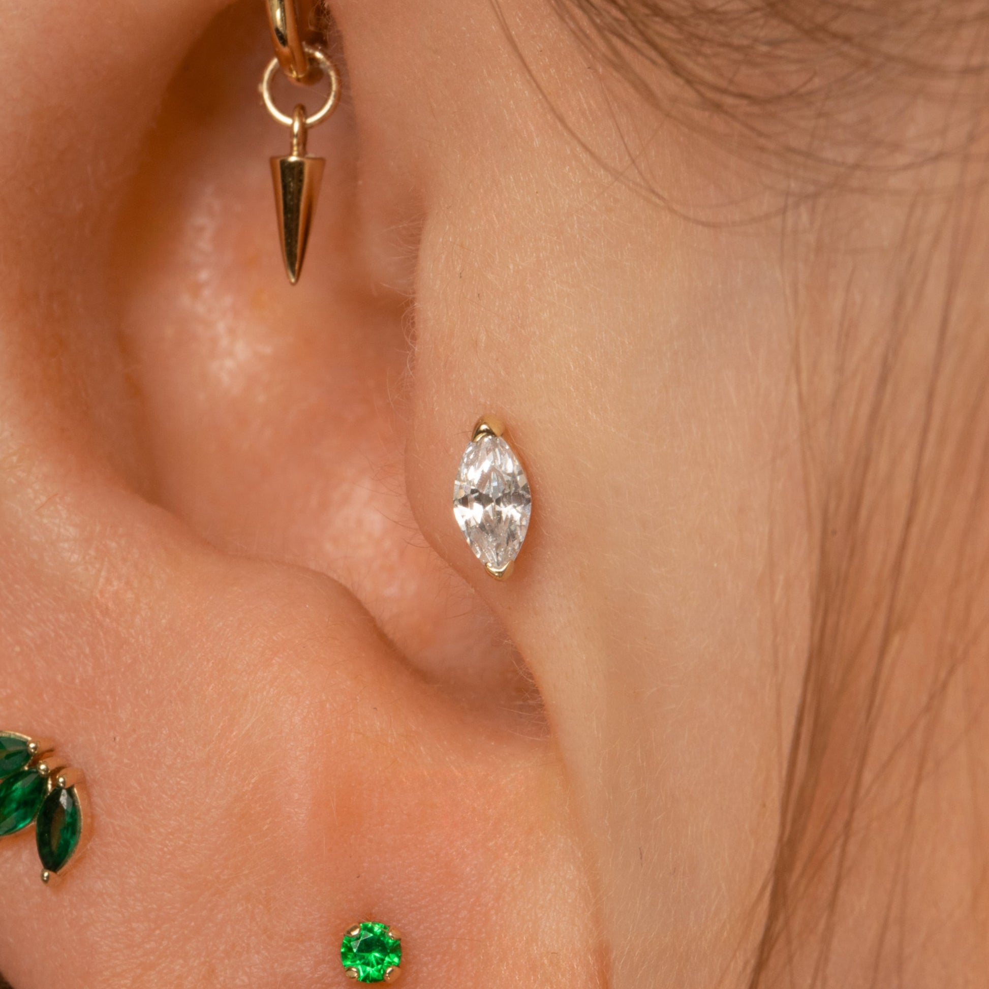 astrid miyu 9k solid yellow gold marquise flat back labret stud earring 6mm Cartilage Studs Laura Bond