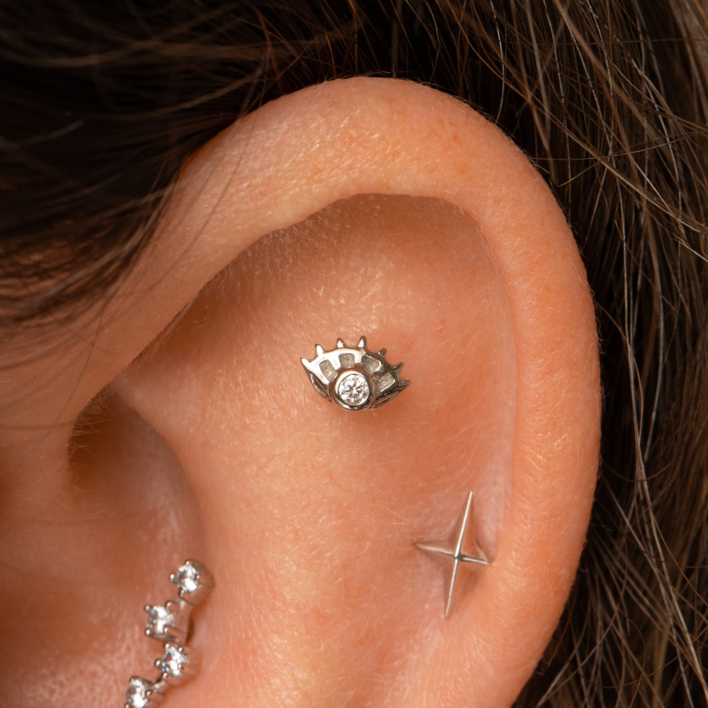 astrid miyu 9k solid white gold Oria eye flat back labret stud earring Cartilage Studs Laura Bond