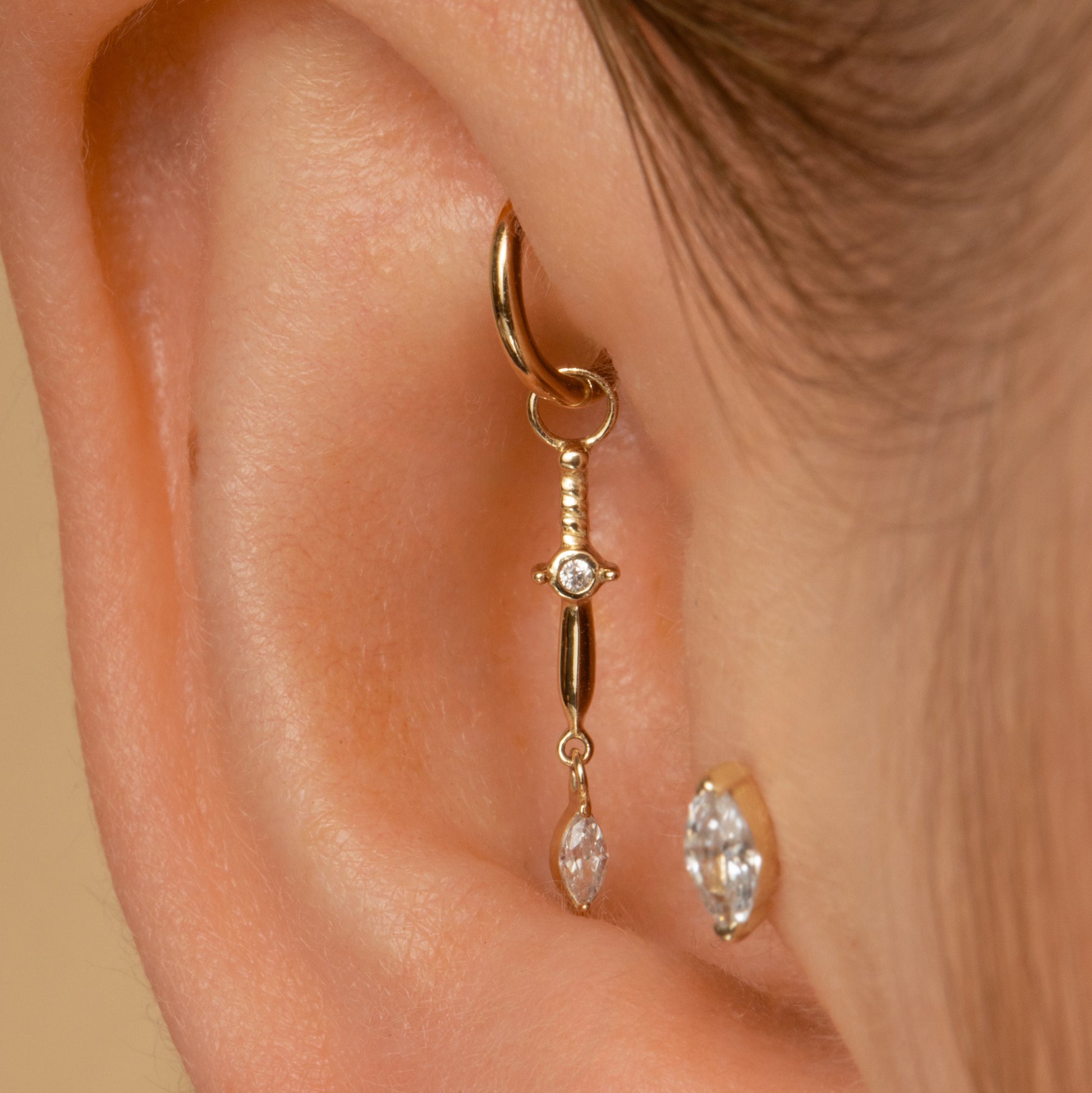 astrid miyu 9k solid yellow gold Dagger marquise drop earring charm Chains and Charms Laura Bond