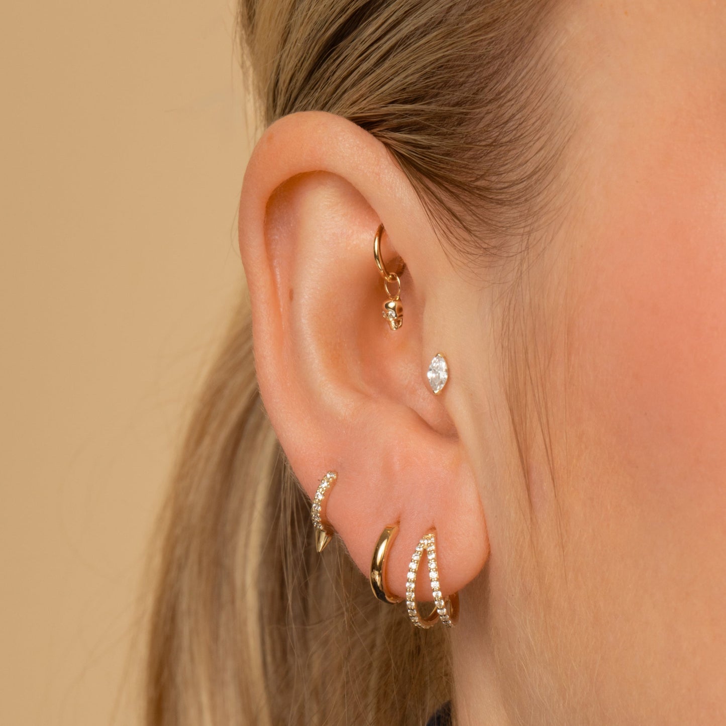 astrid miyu 9k solid yellow gold crystal single spike huggie hoop earring Huggies and Hoops Laura Bond