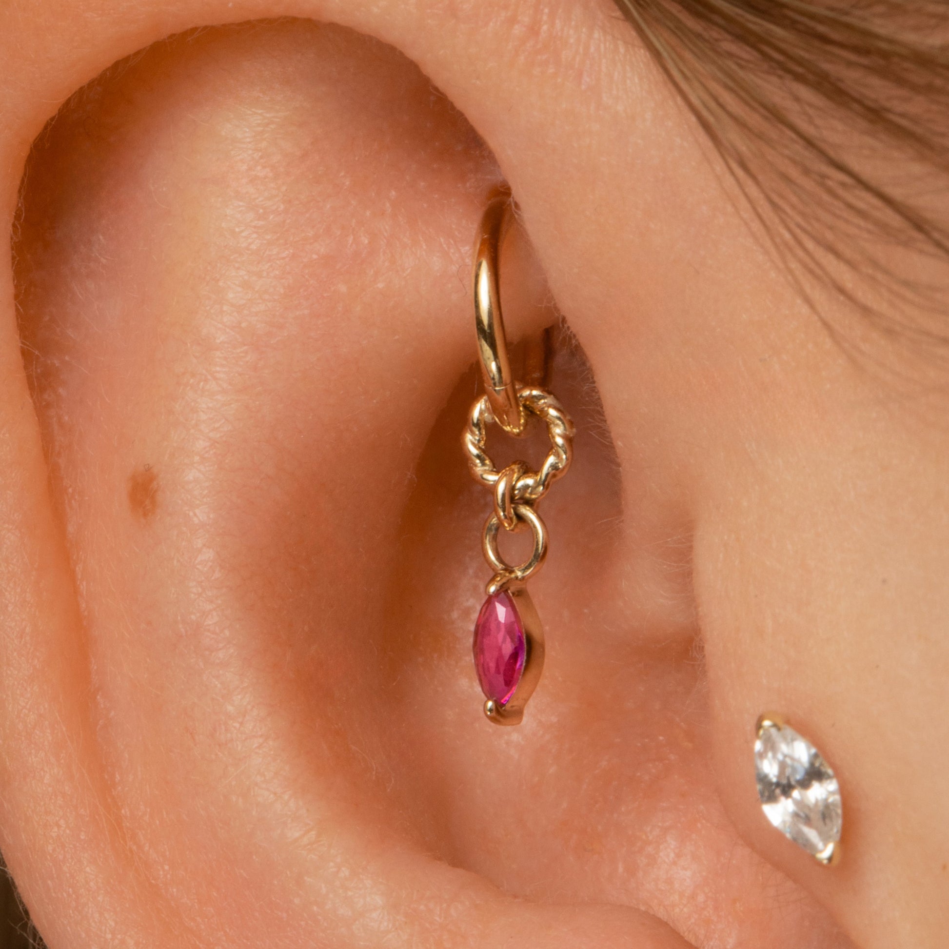 astrid miyu 9k solid yellow gold twisted Cressida red earring charm Chains and Charms Laura Bond