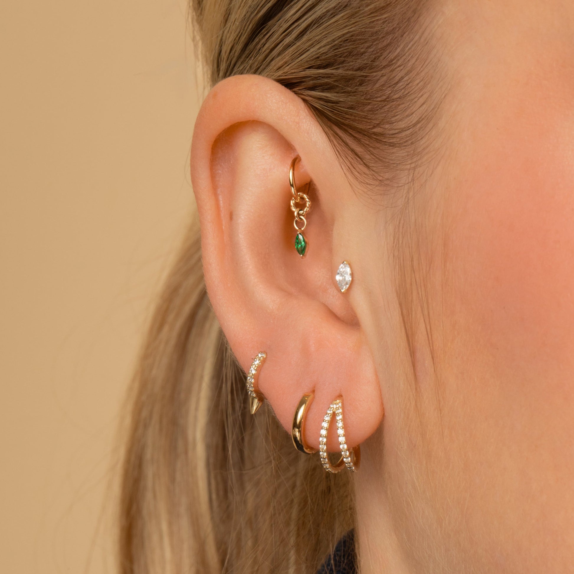 astrid miyu 14k solid yellow gold marquise flat back labret stud earring 8mm Cartilage Studs Laura Bond