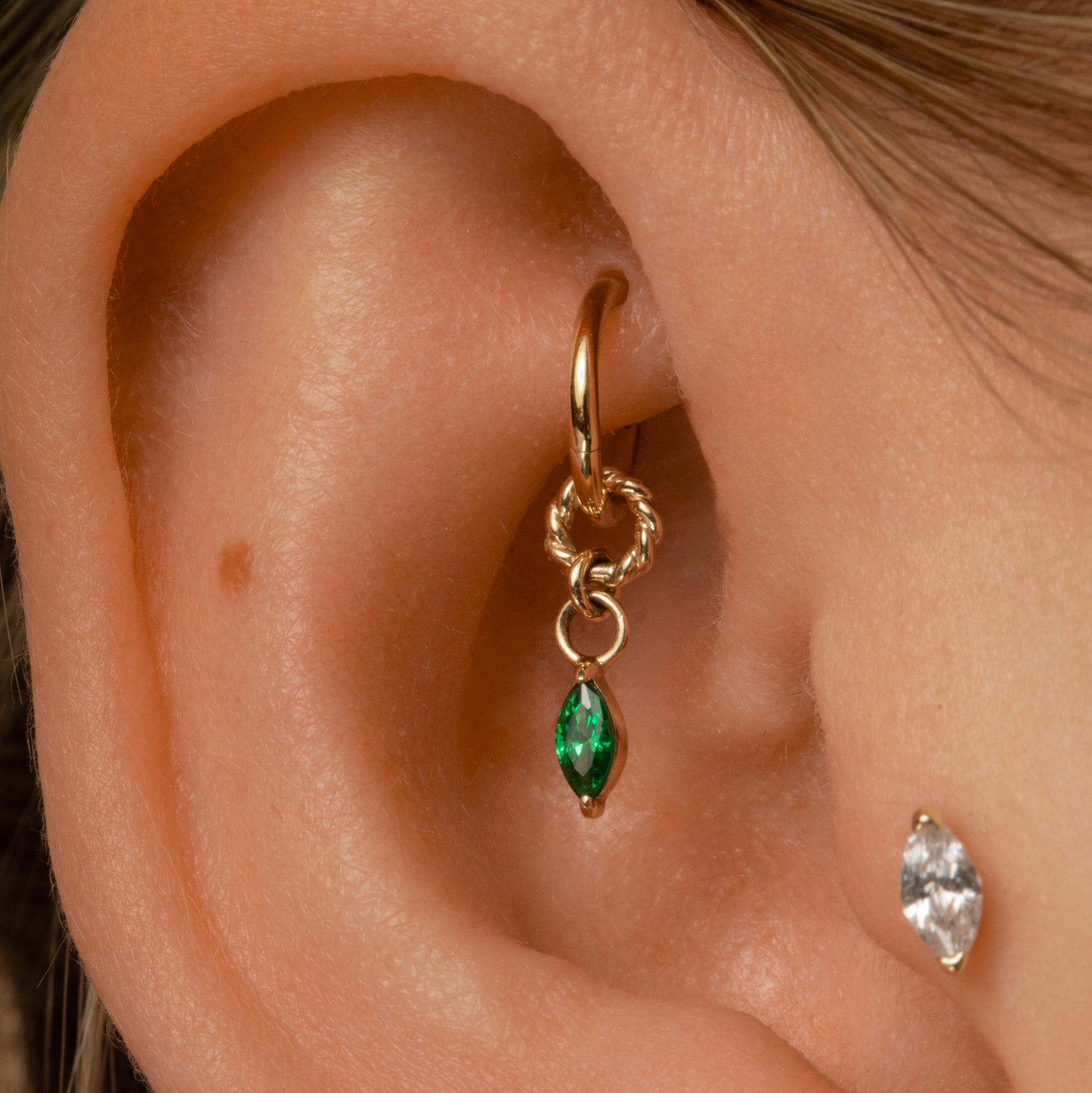 astrid miyu 9k solid yellow gold twisted Cressida green earring charm Chains and Charms Laura Bond