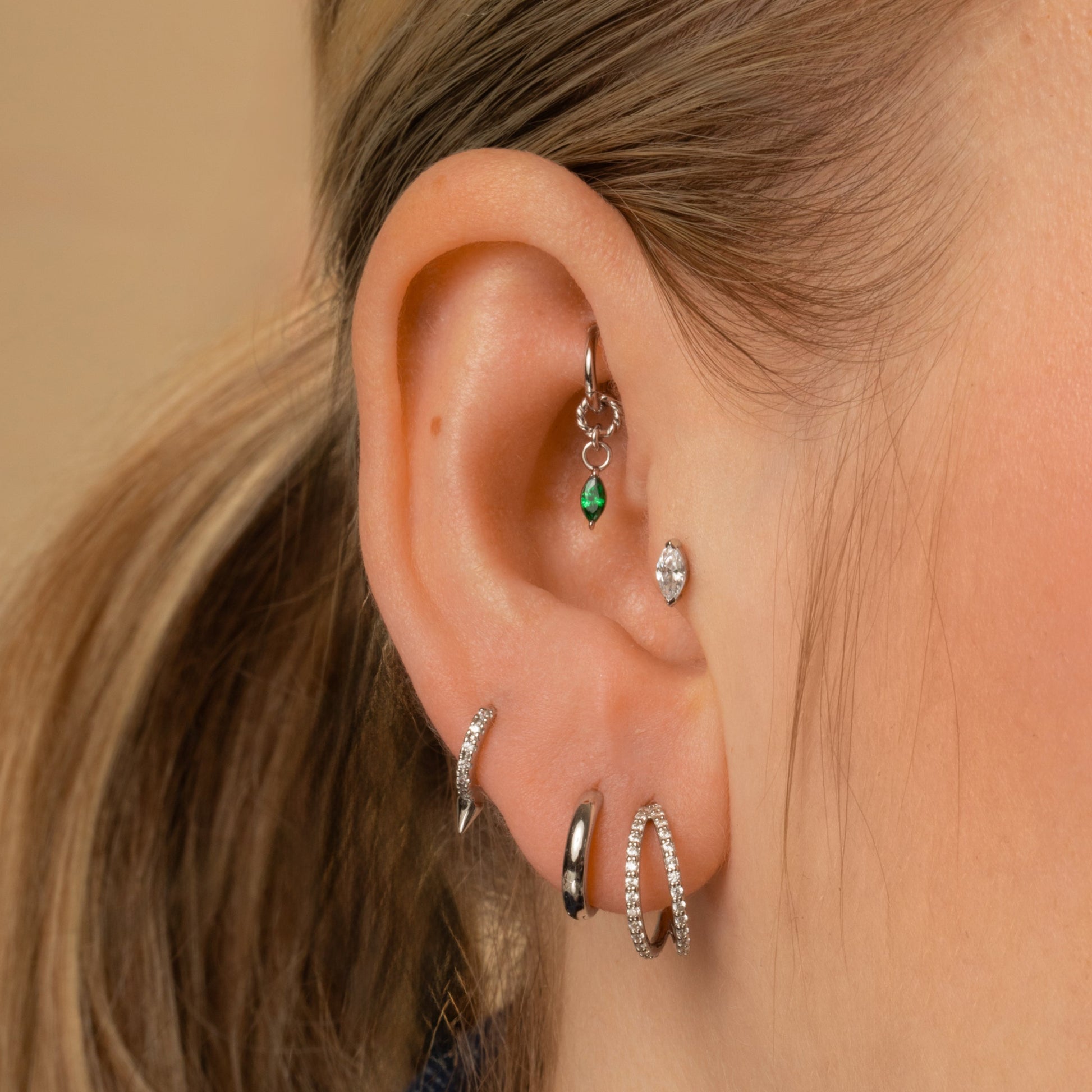 astrid miyu 9k solid white gold twisted Cressida green earring charm Chains and Charms Laura Bond