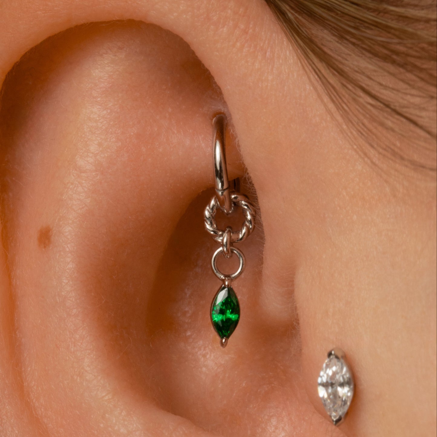 astrid miyu 9k solid white gold twisted Cressida green earring charm Chains and Charms Laura Bond