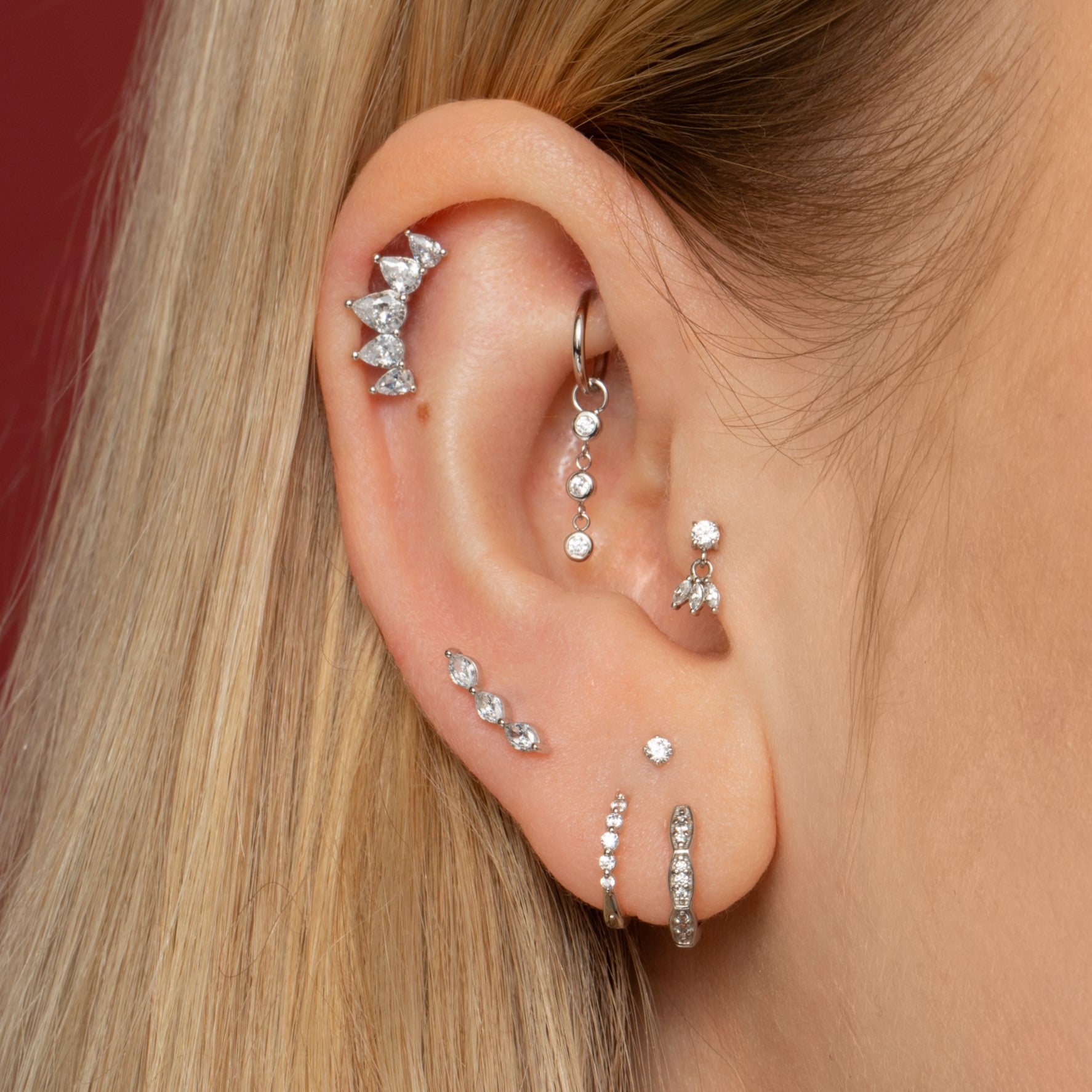 9k solid white gold tiny crystal gem flat back labret stud earring 6mm Cartilage Studs Laura Bond Maria Tash