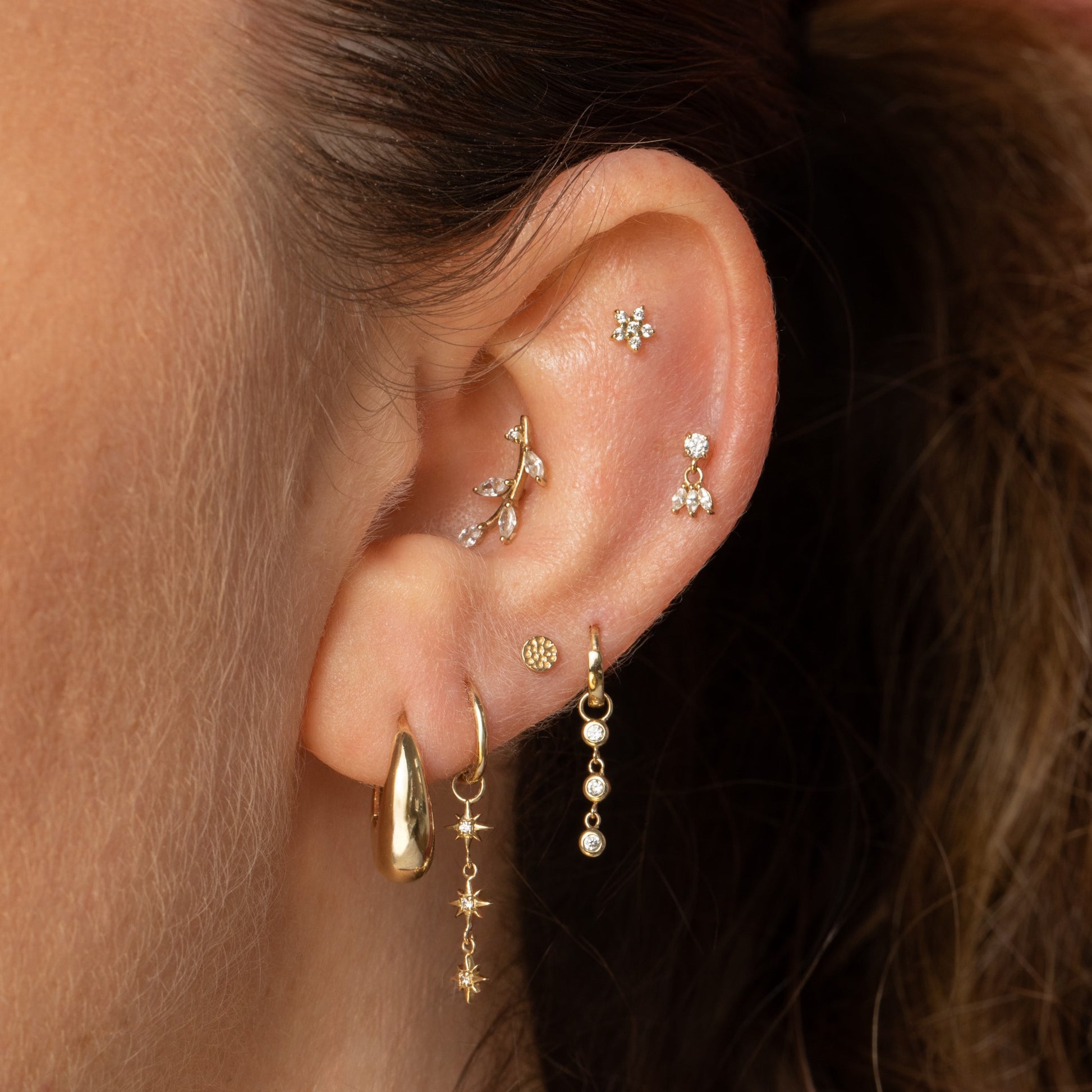 9k solid yellow gold vine garland flat back labret climber stud earring 6mm Cartilage Studs Laura Bond Maria Tash astrid miyu