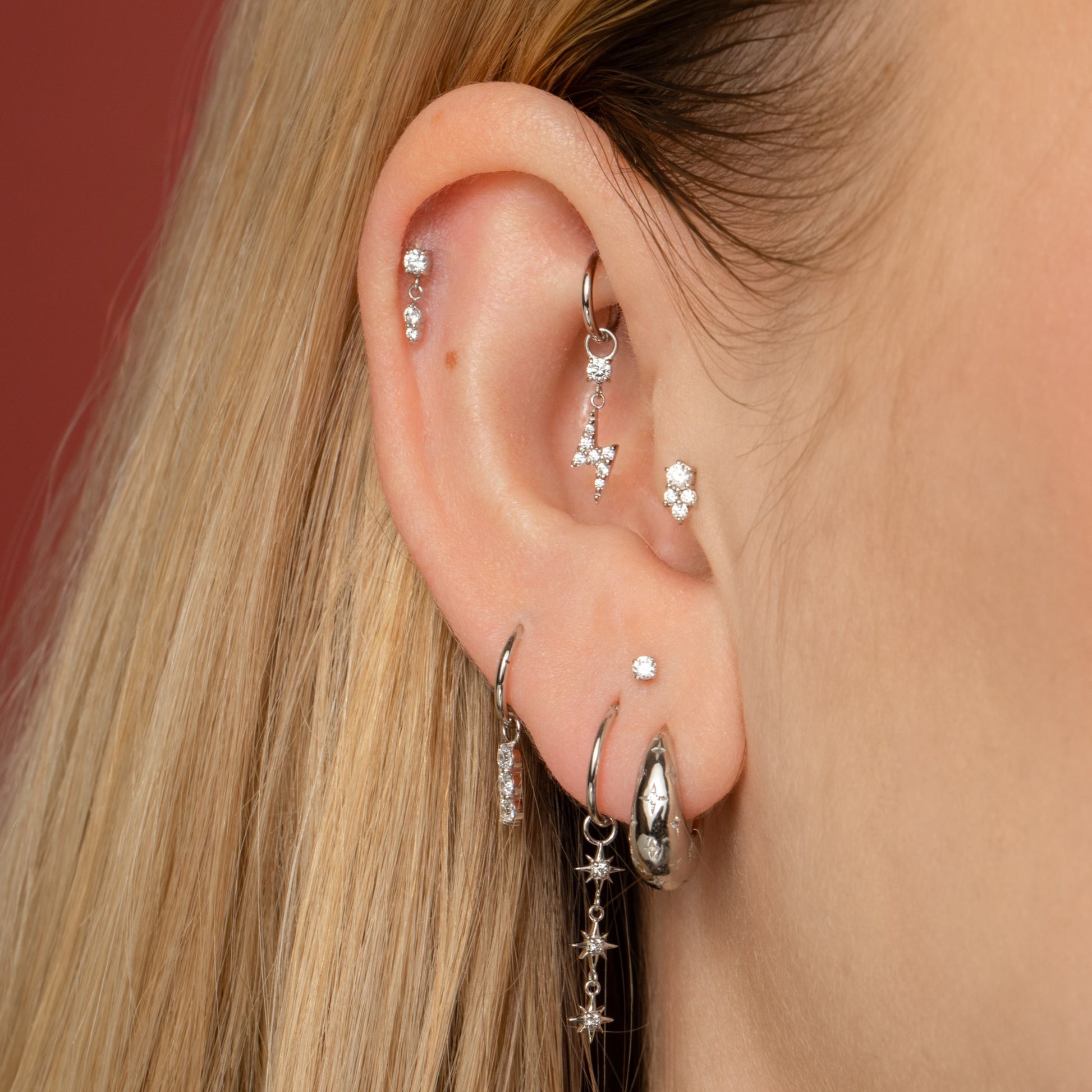 9k solid white gold tiny crystal gem flat back labret stud earring 6mm Cartilage Studs Laura Bond Maria Tash