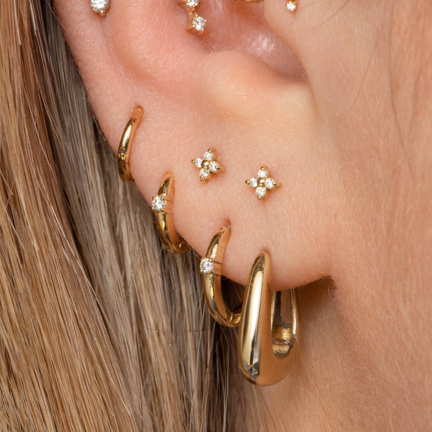 Diamonds by Laura Bond - 14k solid yellow gold diamond huggie hoop 8mm Huggies and Hoops Laura Bond Maria Tash astrid miyu