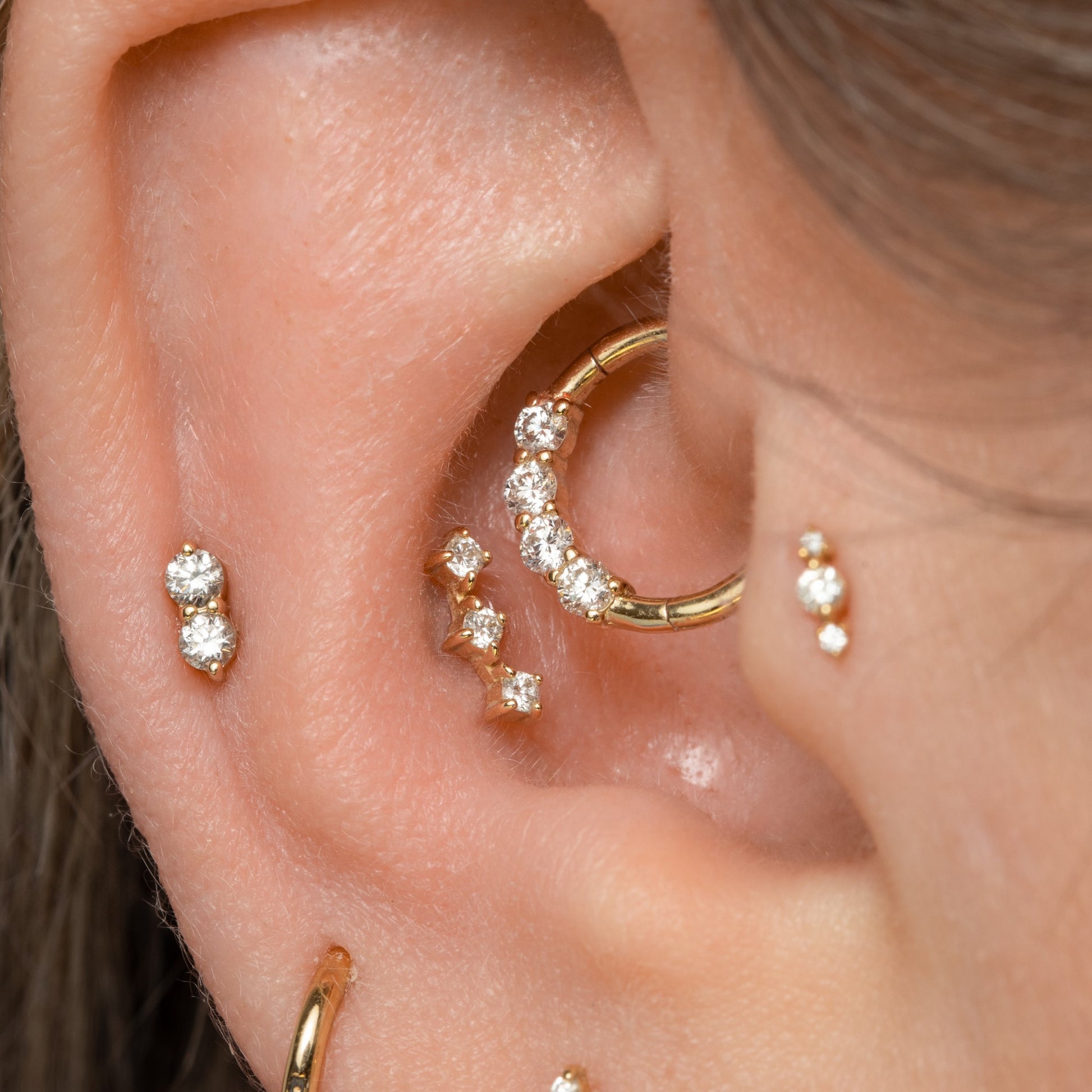 Diamonds by Laura Bond - 14k solid yellow gold diamond trinity flat back labret stud earring Cartilage Studs Laura Bond Maria Tash astrid miyu