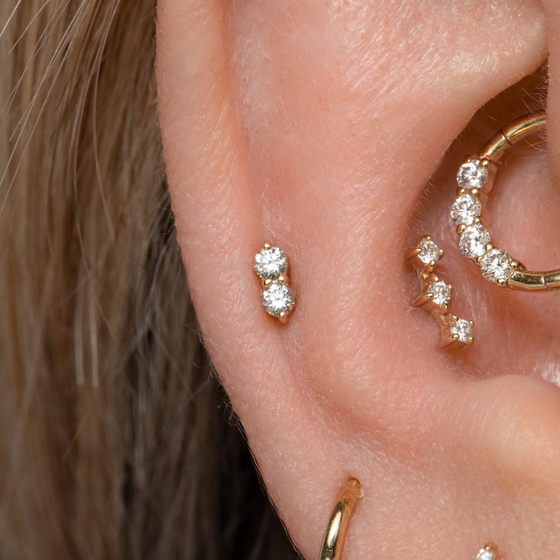 Diamonds by Laura Bond - 14k solid yellow gold double diamond flat back labret stud earring Cartilage Studs Laura Bond Maria Tash astrid miyu