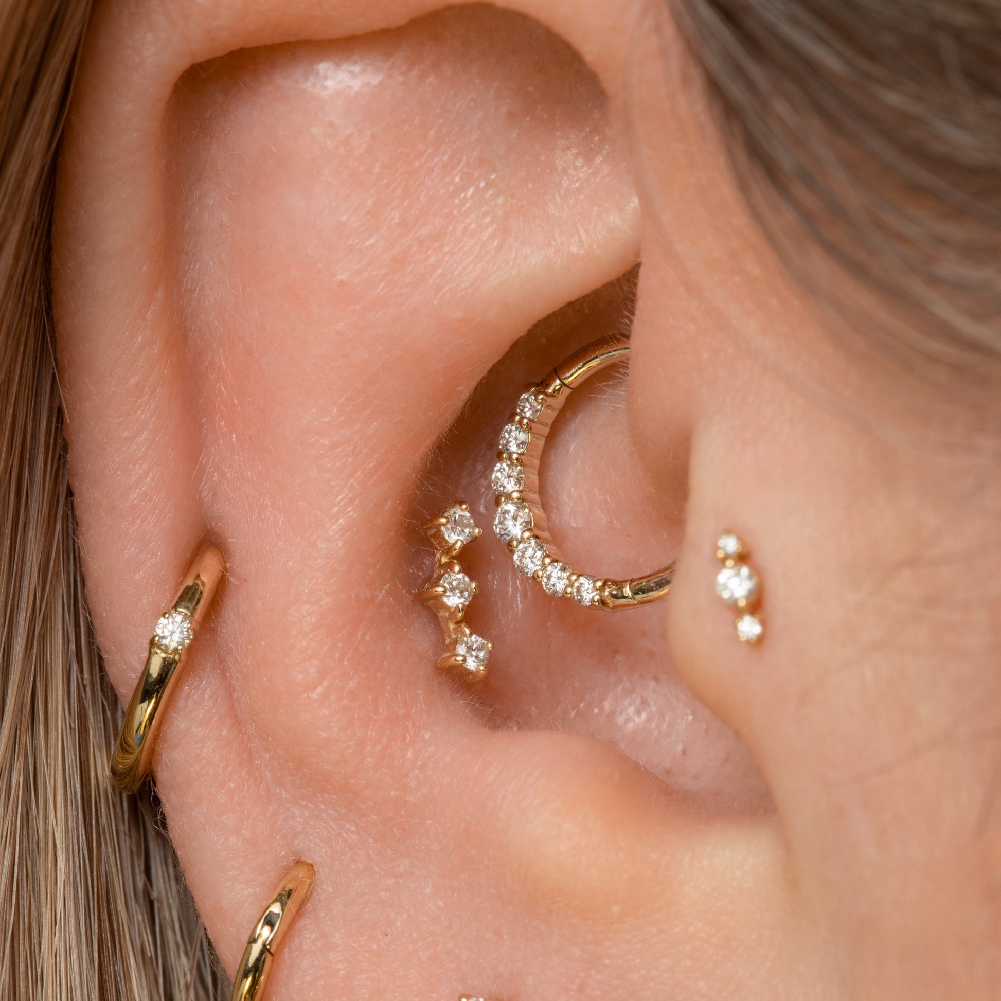 Diamonds by Laura Bond - 14k solid yellow gold delicate diamond clicker hoop for daith or septum Huggies and Hoops Laura Bond Maria Tash
