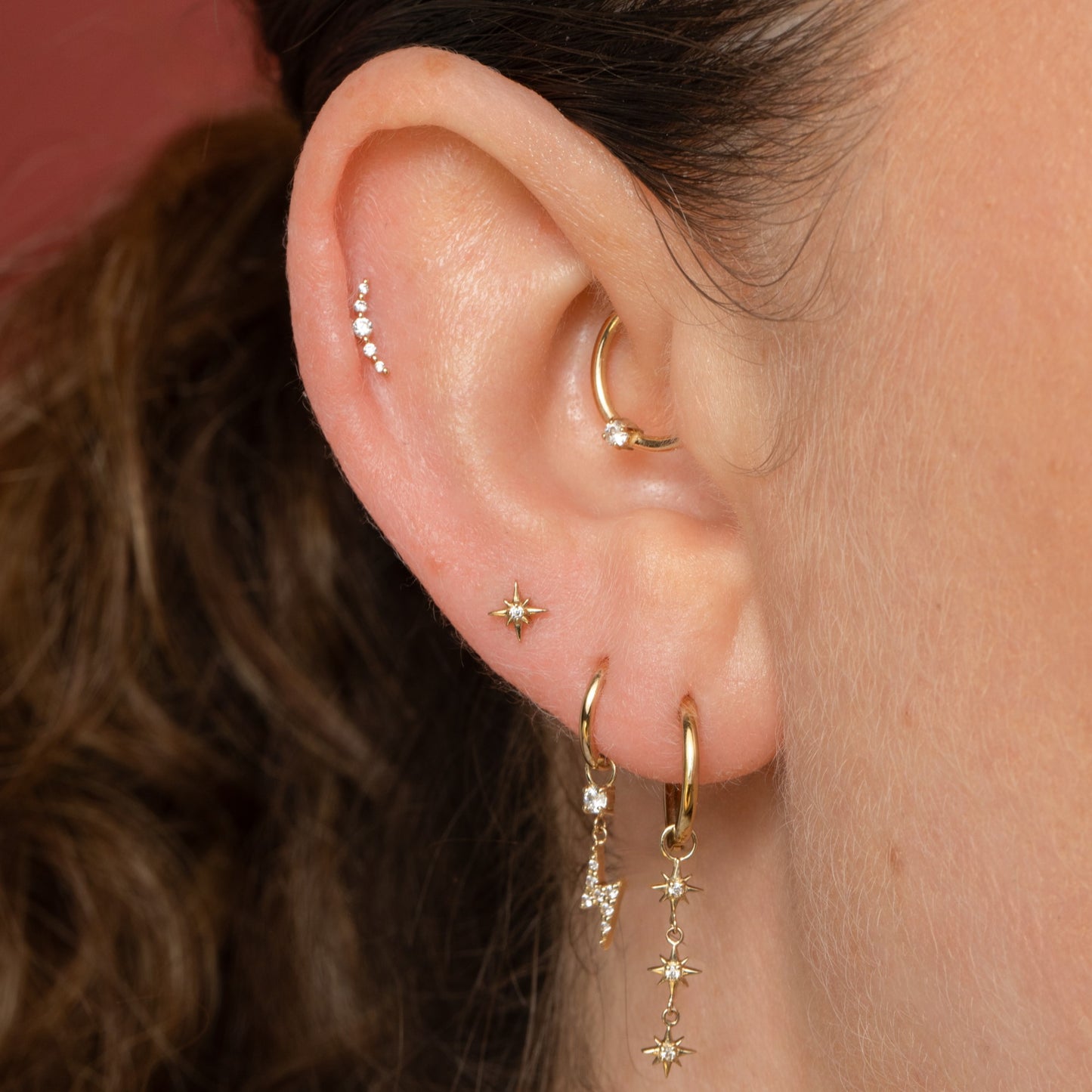 14k solid yellow gold North Star flat back labret stud earring 8mm Cartilage Studs Laura Bond Maria Tash astrid miyu