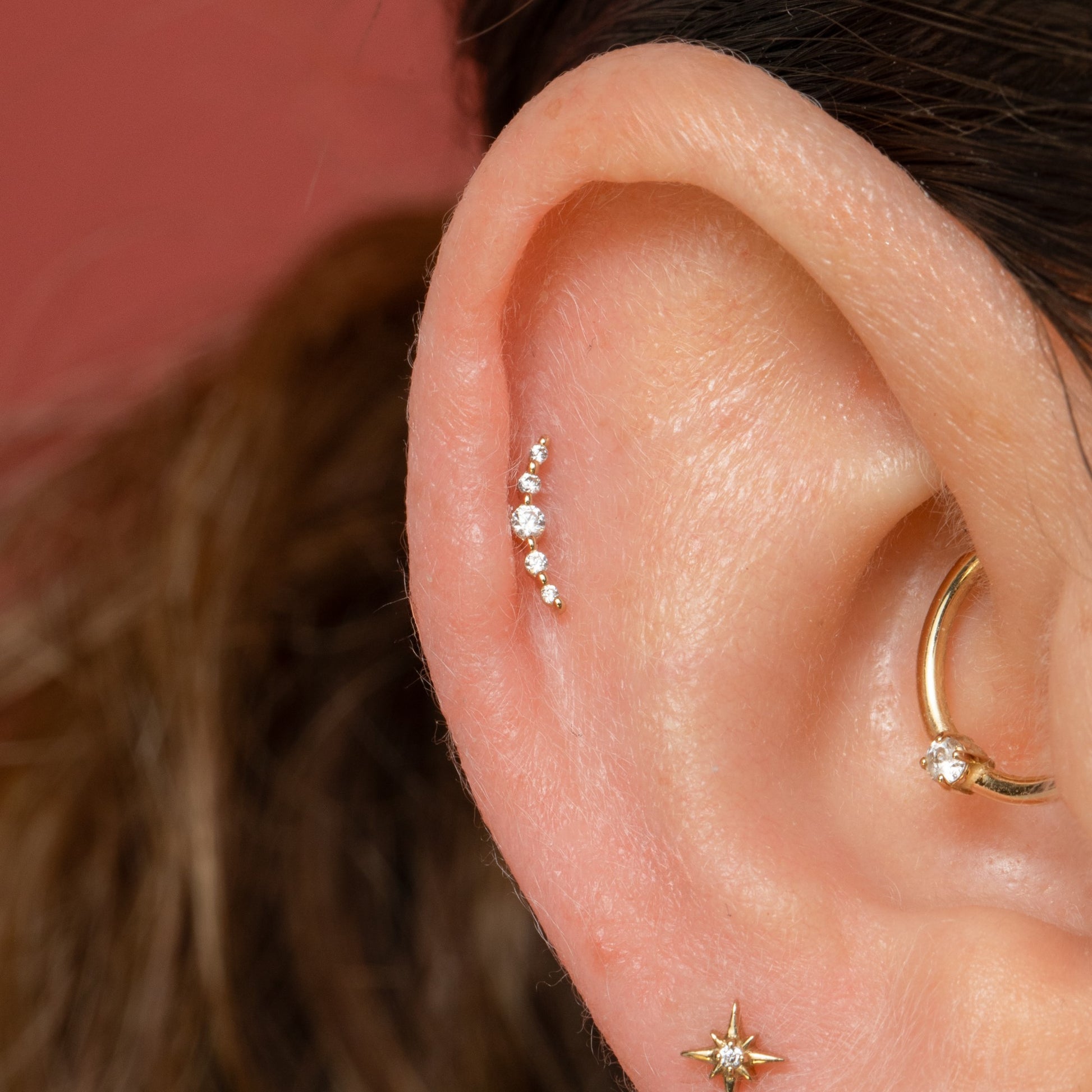14k solid yellow gold Solstice flat back labret stud earring 8mm Cartilage Studs Laura Bond Maria Tash