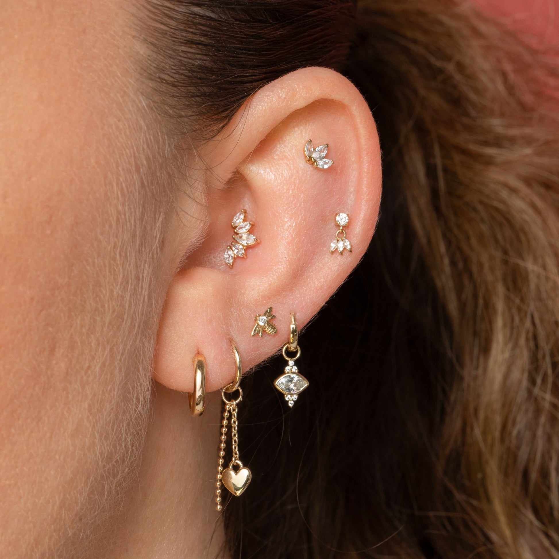 9k solid yellow gold tiara flat back labret stud earring 6mm Cartilage Studs Laura Bond Maria Tash astrid miyu