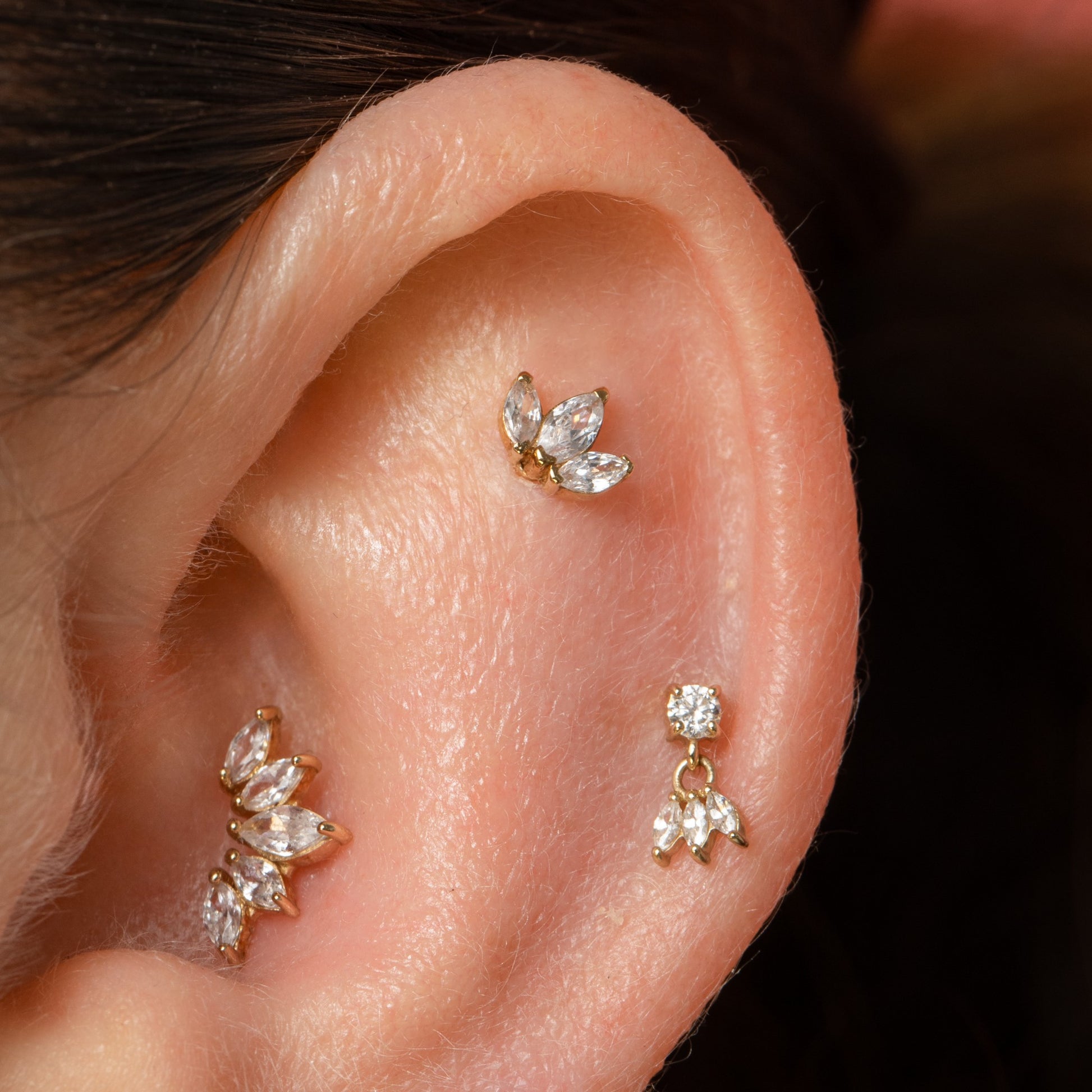 14k solid yellow gold Lotus flower flat back labret stud earring 8mm Cartilage Studs Laura Bond Maria Tash